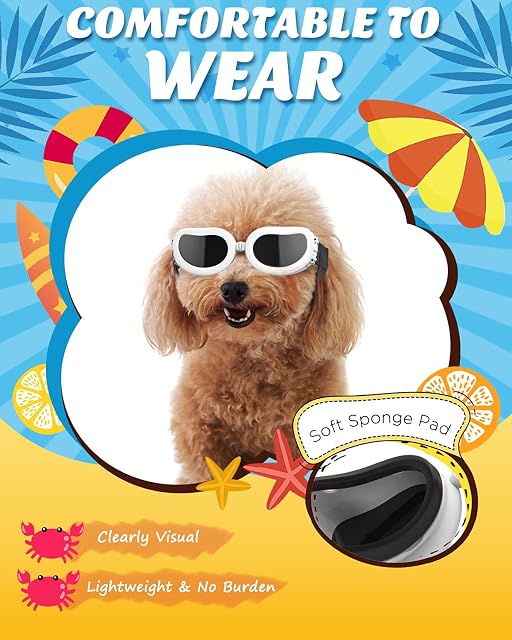 Foto 4 de 8 de Lewondr Gafas de Sol para Mascotas, Anteojos Anti-Ultravioleta Niebla y Polvo con Correa Ajustable Elástica