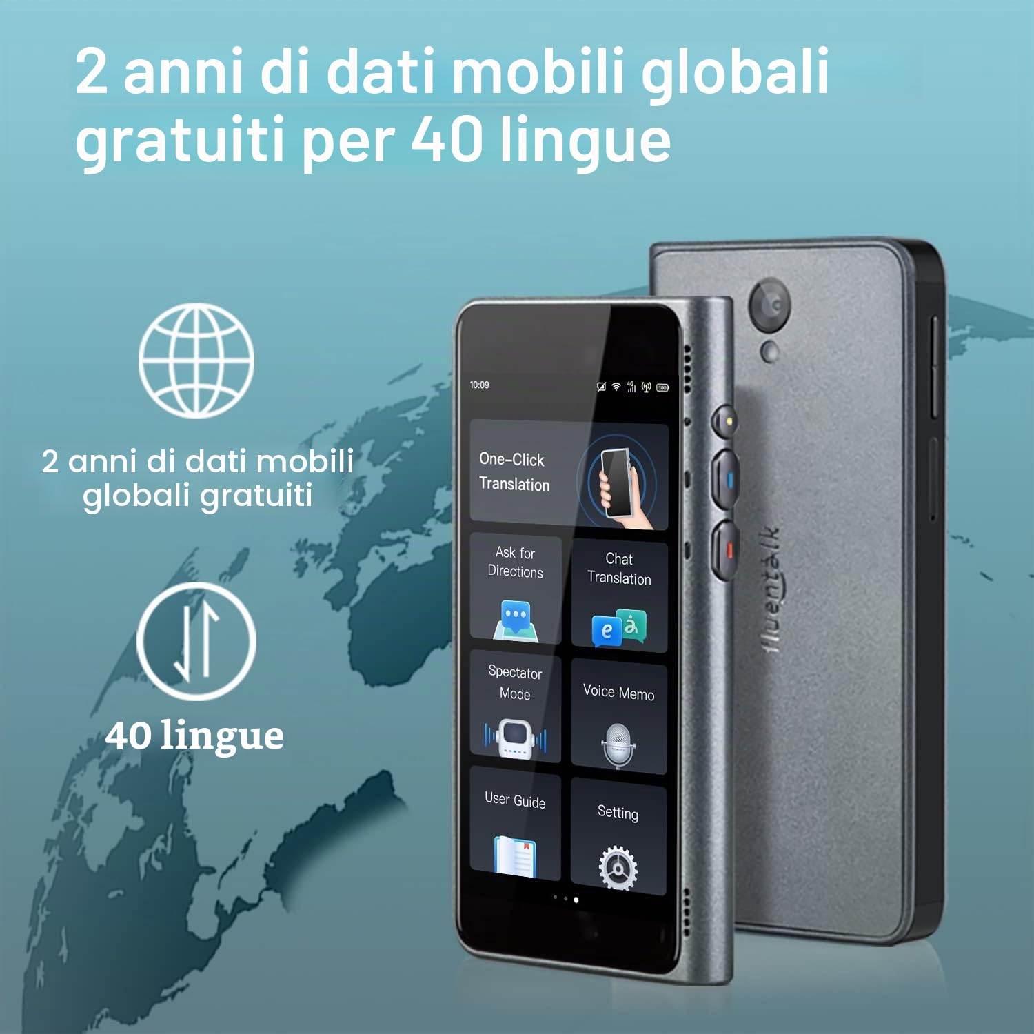 Timekettle Fluentalk T1 Traduttore Simultaneo Vocale, Supporto di 40 lingue e traduzione di foto, Traduttore Istantaneo Vocale Non è necessario il WiFi, Dati mobili globali gratuiti per i viaggi
