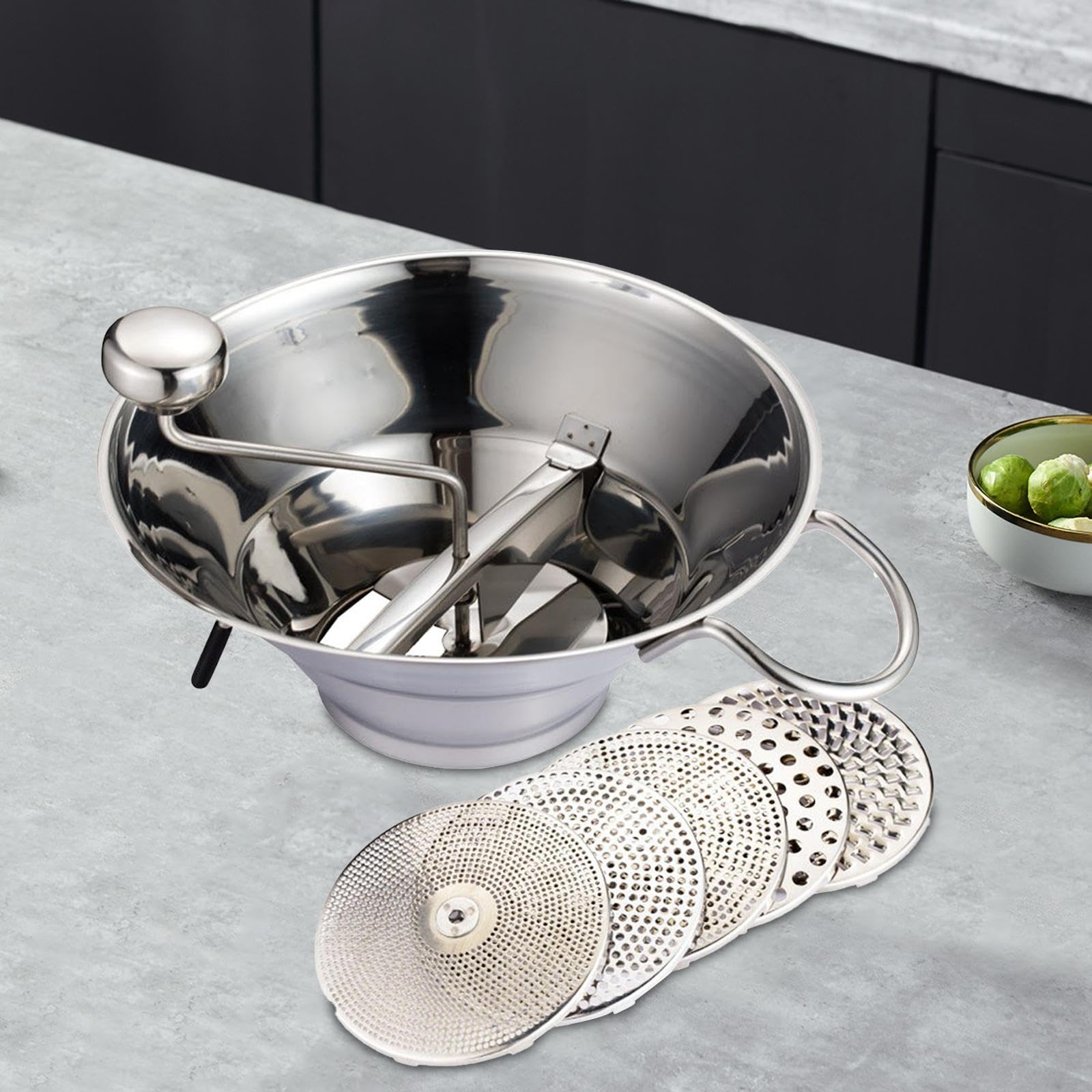 Rotierender Fleischwolf Aus Edelstahl, Multifunktionaler Tragbarer Küchenwolf mit Sieb, Lebensmittelmixer für Saucen Und Kebabs