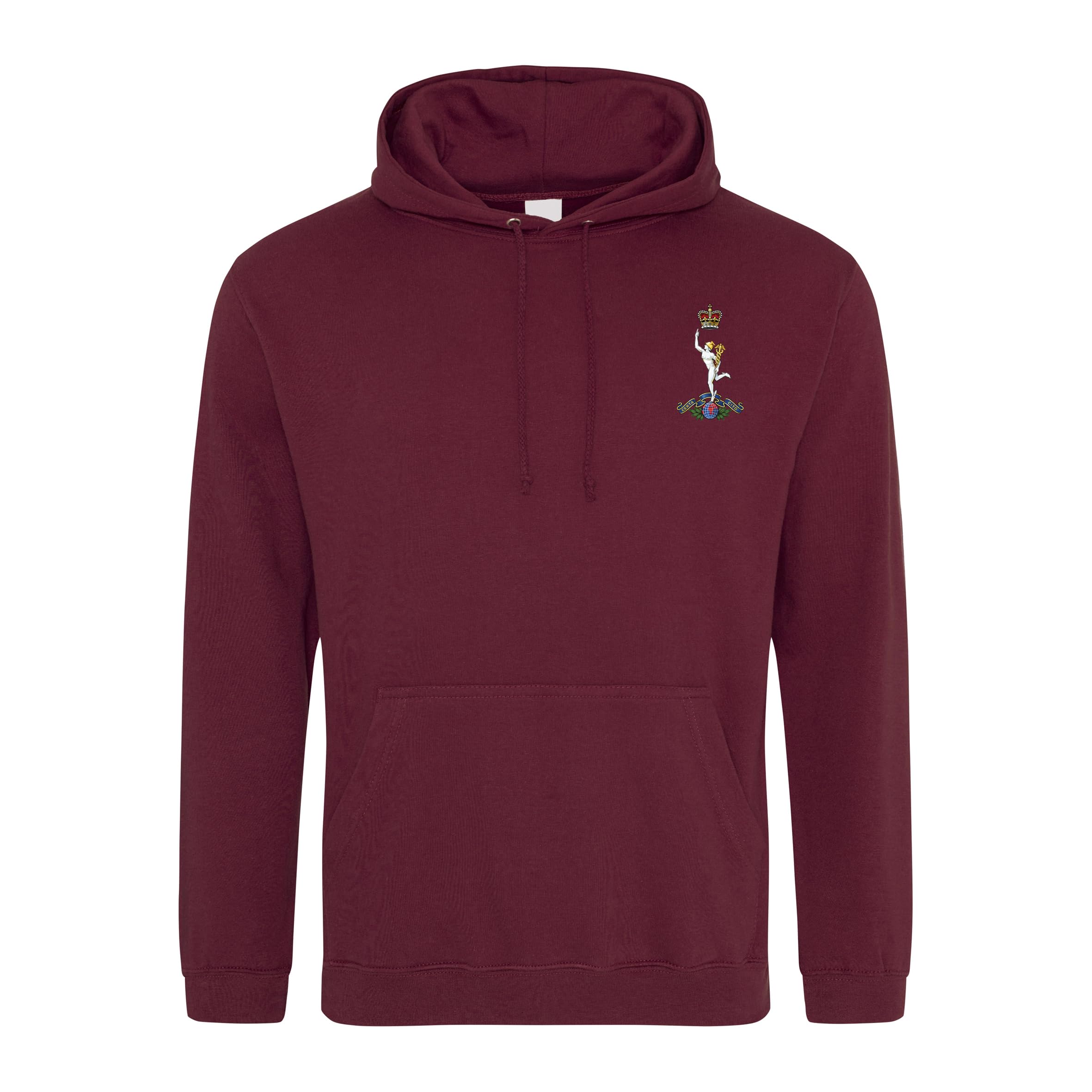 HiViz Kings Royal Corps of Signals Embroidered Men's Hoodie British Army Insignia MOD Hooded Sweatshirt Embroidery ** 9 Colours Available ** (UK, Alpha, XL, Regular, Regular, Maroon)