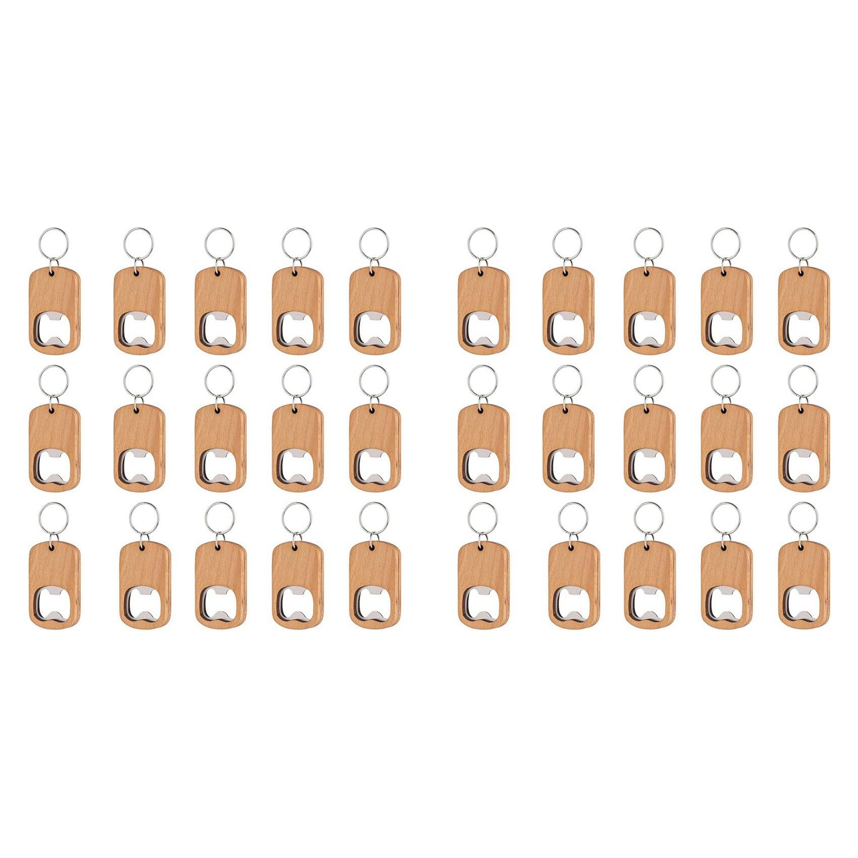 Hndhbfgrt 30 Pack Bottle Opener Blank Wooden Keychain Blanks for Engraving Wood Bottle Openers Bulk Key Chains Engraved Key