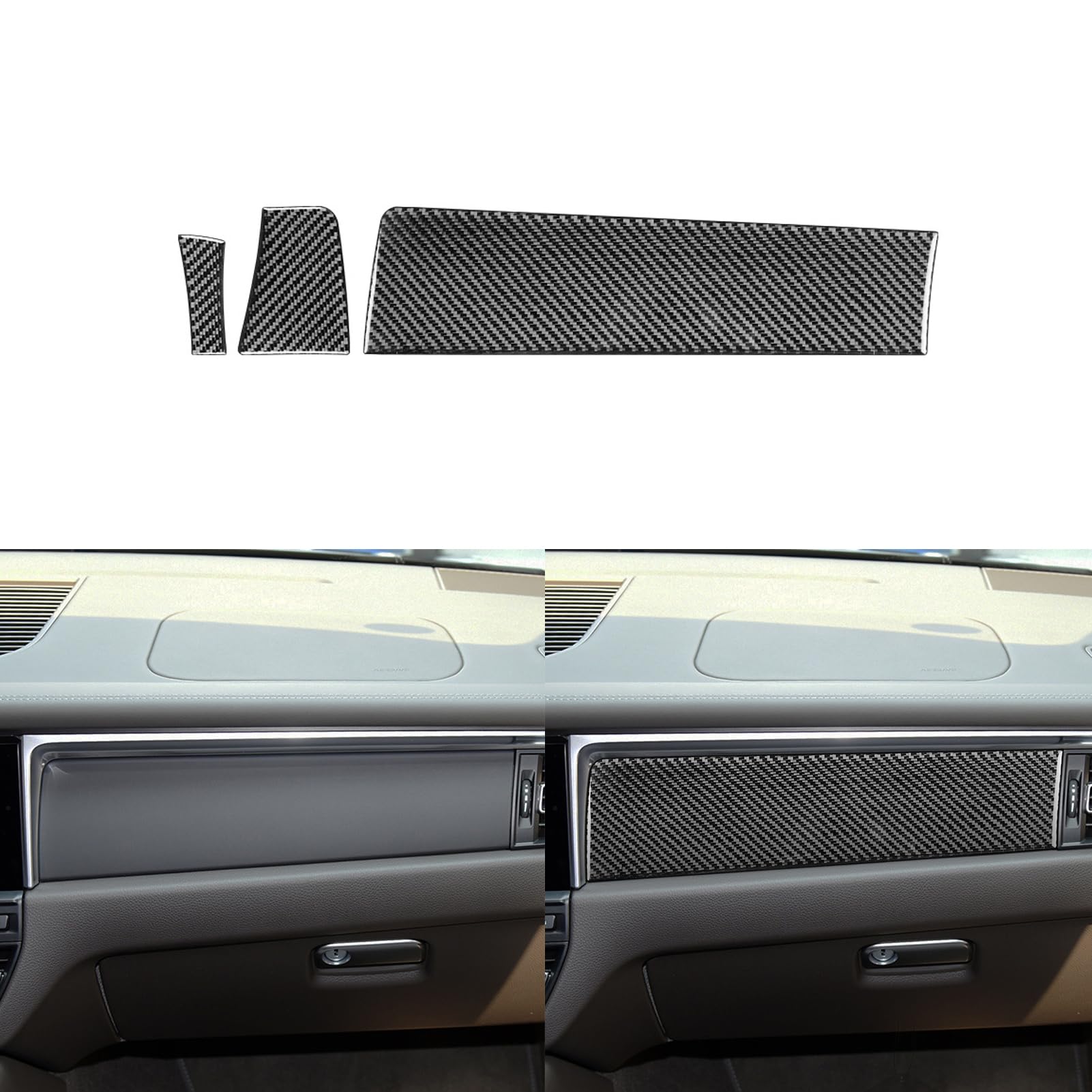 PJFUS Real Premium Carbon Fiber Car Dashboard Co-Pilot Glove Box Above Panel Cover Trim Soft Sticker Compatible with Porsche Macan 2019 2020 Auto Interior Accessories Black 3pcs(Type B)