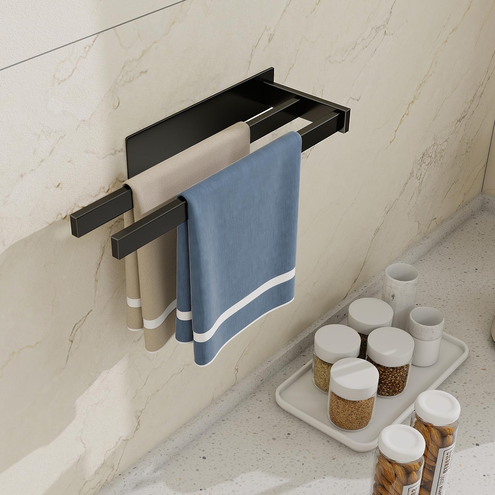 Vista Porte Serviettes Autocollant en Acier Inoxydable SUS304 Porte Serviettes Double de Salle de Bain Robuste et Durable 40cm Noir