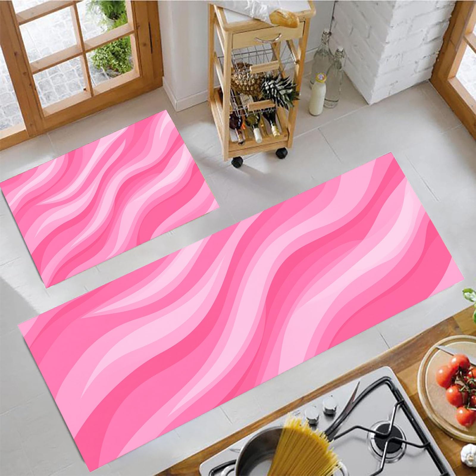 Alfombras antifatiga lavables de diseño geométrico rosa con base antideslizante