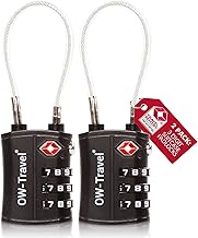 OW-Travel TSA Suitcase Cable Padlock 3 Digit Code Anti-Theft Lock for Luggage Locker Storage Tent Camping TSA Luggage Combination USA Travel Accessories Airplane Lock Suitcase Lock