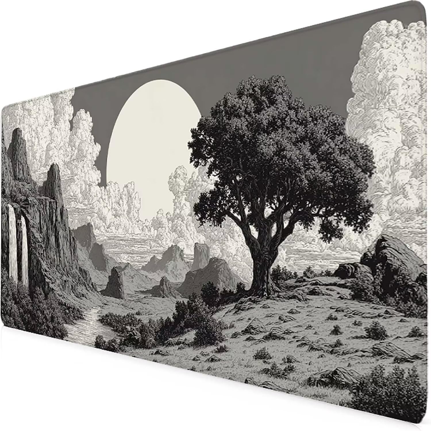 Grau Mauspad 80x40cm Schreibtischunterlage Landschaft Mauspad Gaming Leicht zu Reinigende, Rutschfest Tischunterlage Schreibtisch, Verbessert Präzision und Geschwindigkeit für Home Office Deko 7190-2m