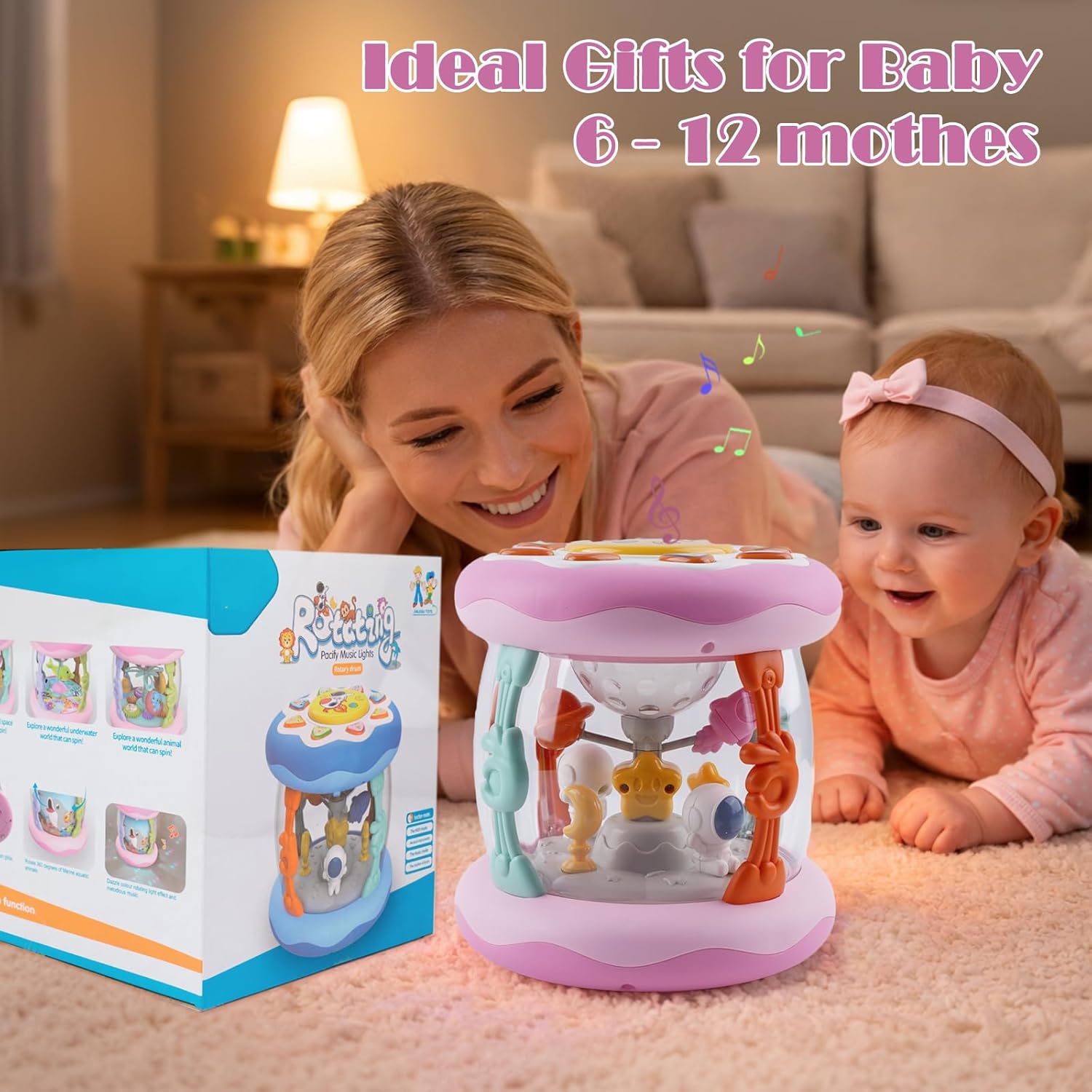 Baby Girl Toys 0-6 Months, Babies Outer Space Projector Rotating Musical Light Up Tummy Time Toy 6-12 Months, Crawling Learning Infant Toy for Toddlers 1 2 3 Years Old Newborn Birthday Gifts