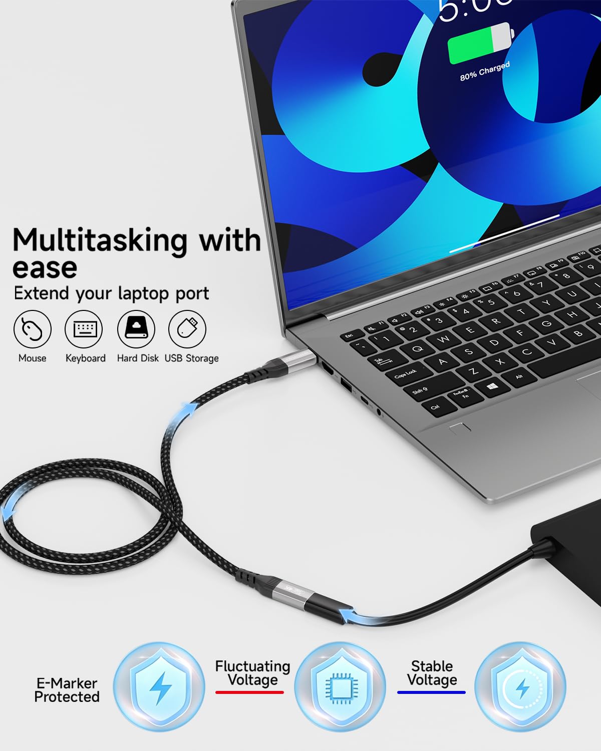 USB C Verlängerung Kabel 8M,usb-c verlängerung buchse auf steckerUnterstützt, typ c 5Gpbs/60W und 4K Kompatibel mit docking station,SSD
