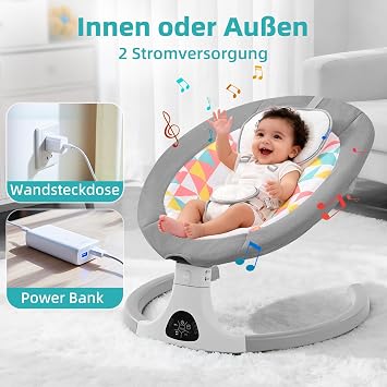Electric Baby Rocker Baby Swing Indoor Bluetooth 5 Swing Speeds 3 Angle Positions Remote Control & Touch Screen Electronic Baby Rocker with Removable Tray Mosquito Net Grey