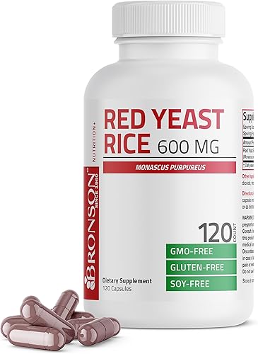 Bronson Arroz de levadura roja 600 mg Monascus Purpureus Herbal Health, sin OMG, 120 cápsulas
