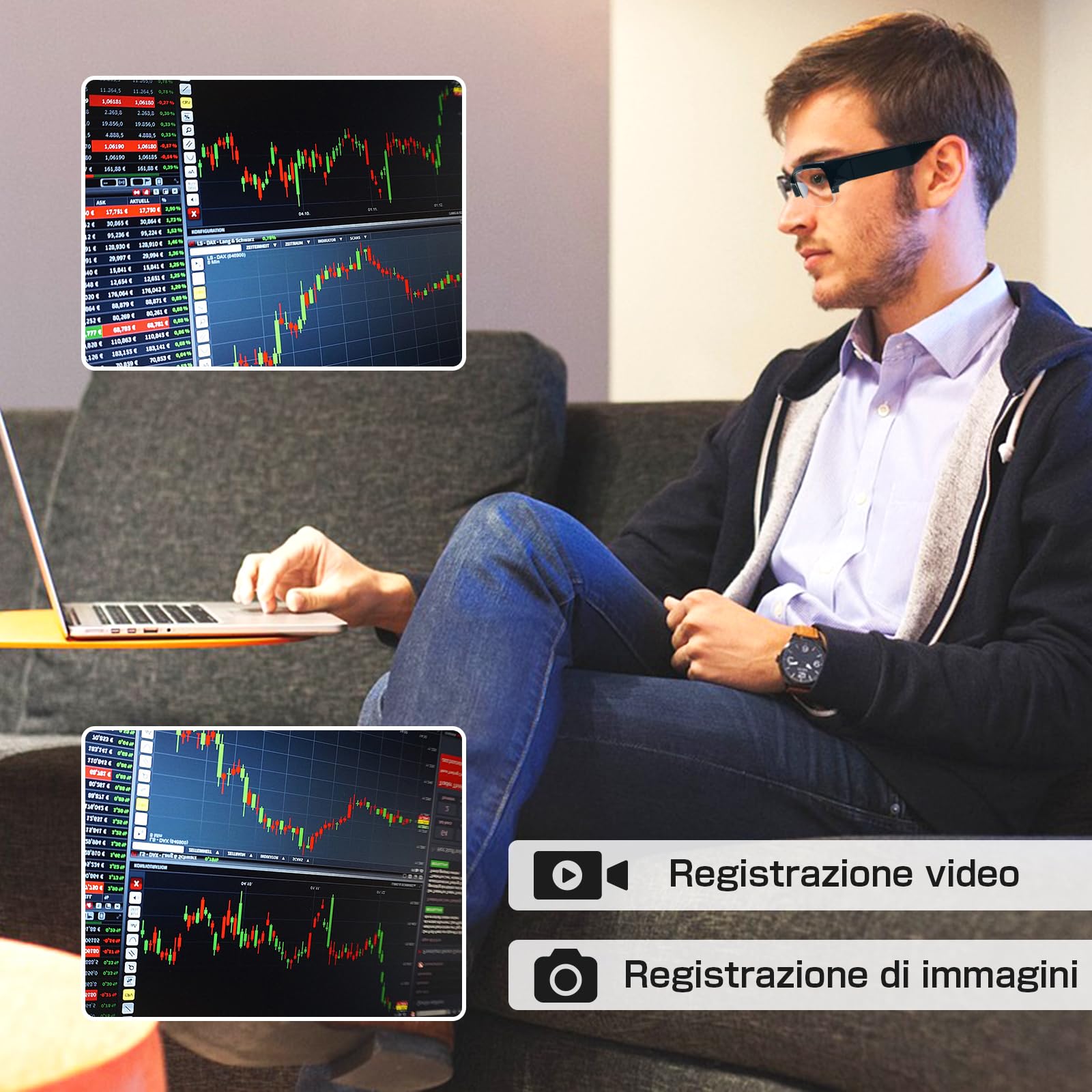 Fotocamera Spia per Occhiali 1080P, Telecamera Nascosta Invisibile Portatile, Occhiali Sportivi con Telecamera Spia, Action Cam per il ciclismo, le lezioni e altre attività indoor e outdoor