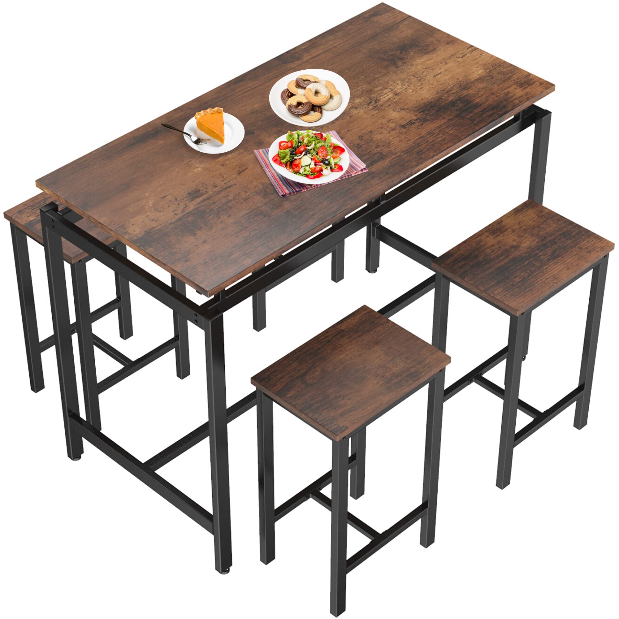 AWQM Dining Table and Stools Set of 4, Industrial Style 5-Piece Pub Table Set, Space Saving Dinette Table Set for Dining Room, Living Room, Kitchen, Apartment