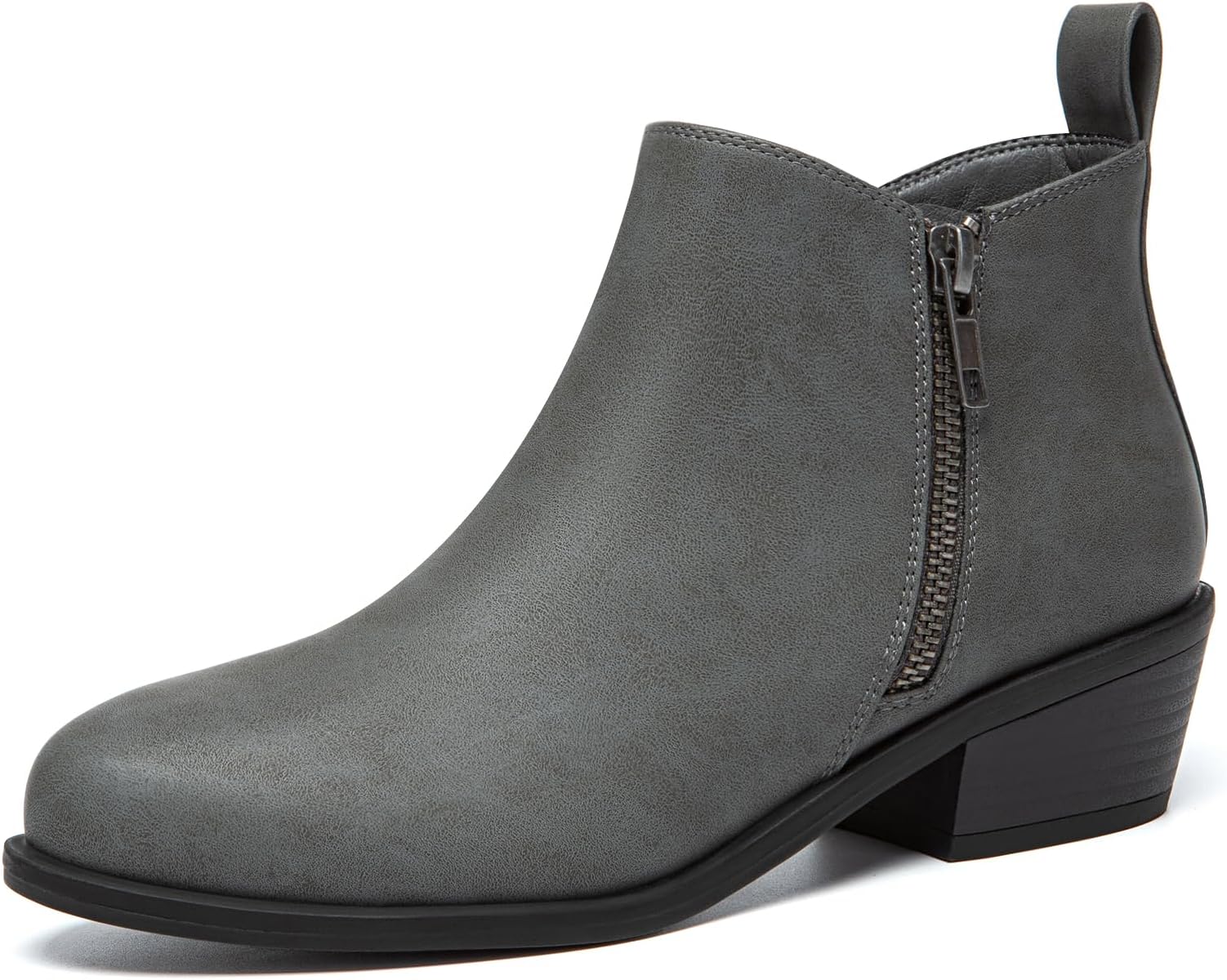 Women's Ankle Boots Chunky Low Heel Comfortable Short Boots Round Toe Dress Booties with Side Zipper