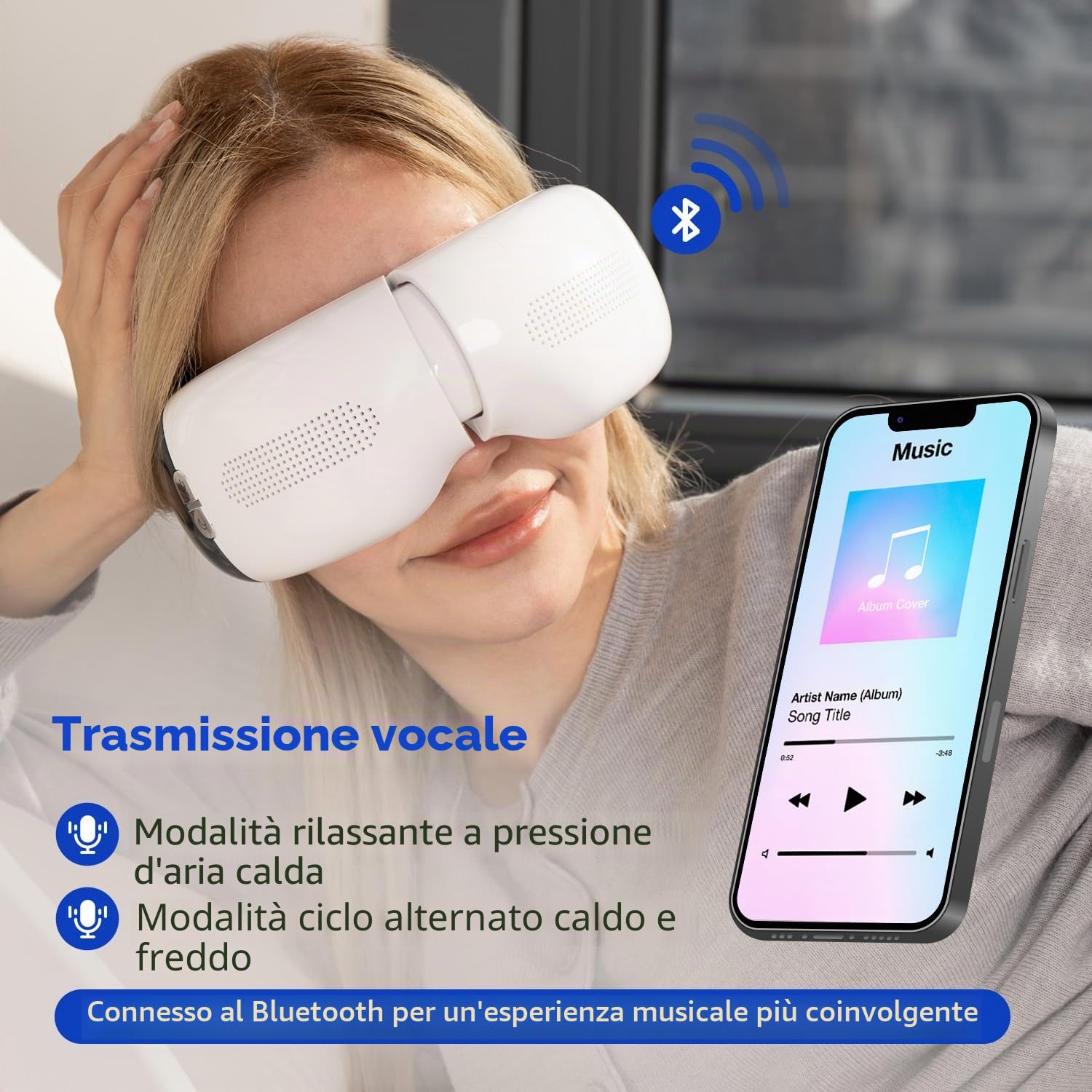 HubiCare Massaggiatore per Occhi con Raffreddamento Automatico, Caldo e Freddo, Airbag 3D, Bluetooth, per Occhiaie, Gonfiore, Occhi Secchi, Emicrania, Relax e Sollievo dallo Stress (Bianco)