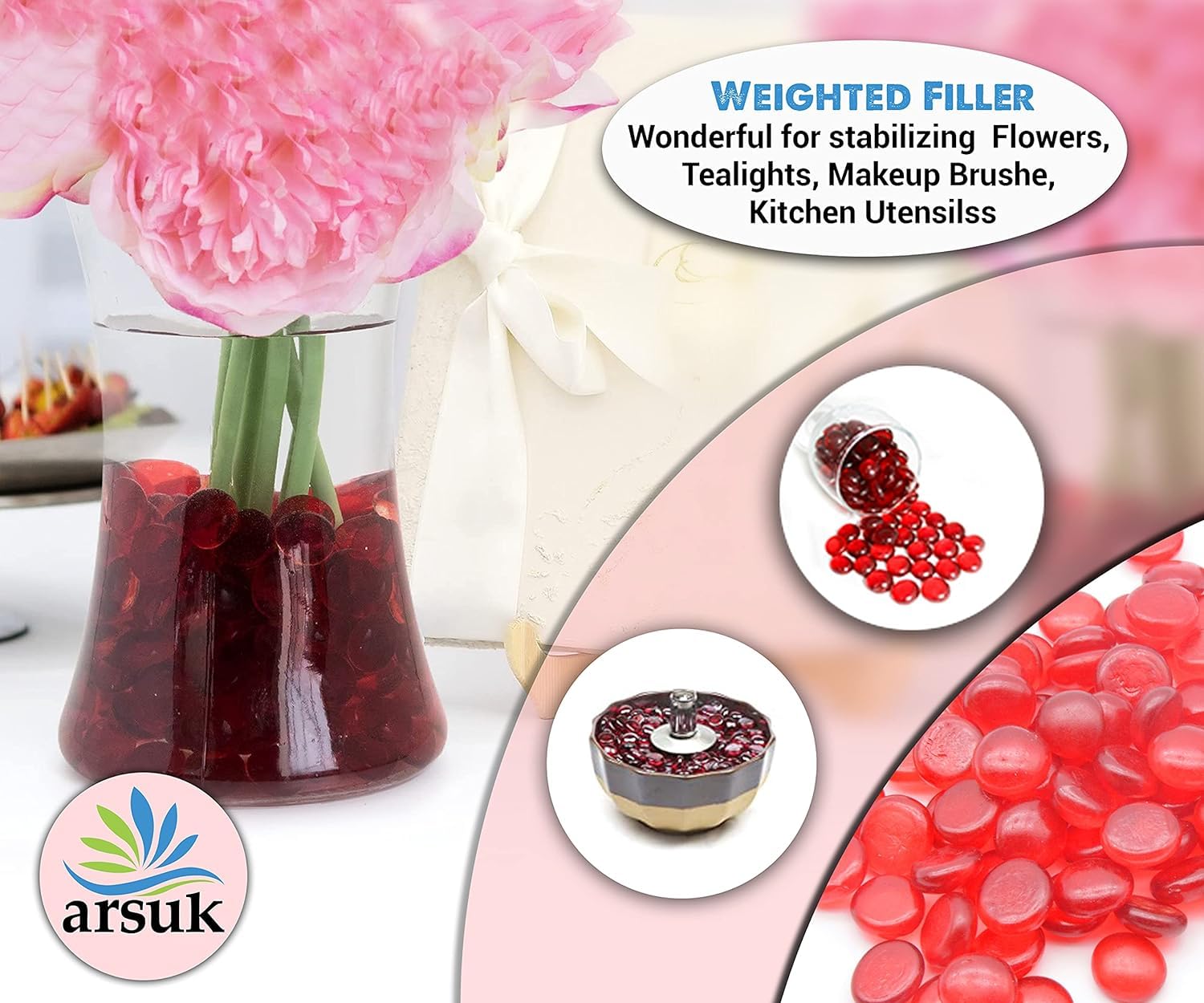ARSUK 80 Pcs Red Pebbles, Glass Pebbles for Decoration in Fish Tanks Aquariums, Vases, Plant Pots, Gardens, and Home Decor - Image 4