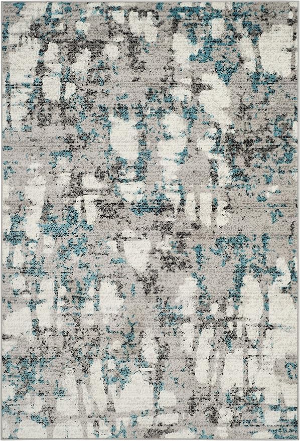 Tapis salon doux poils ras bleu abstrait moderne 110x190