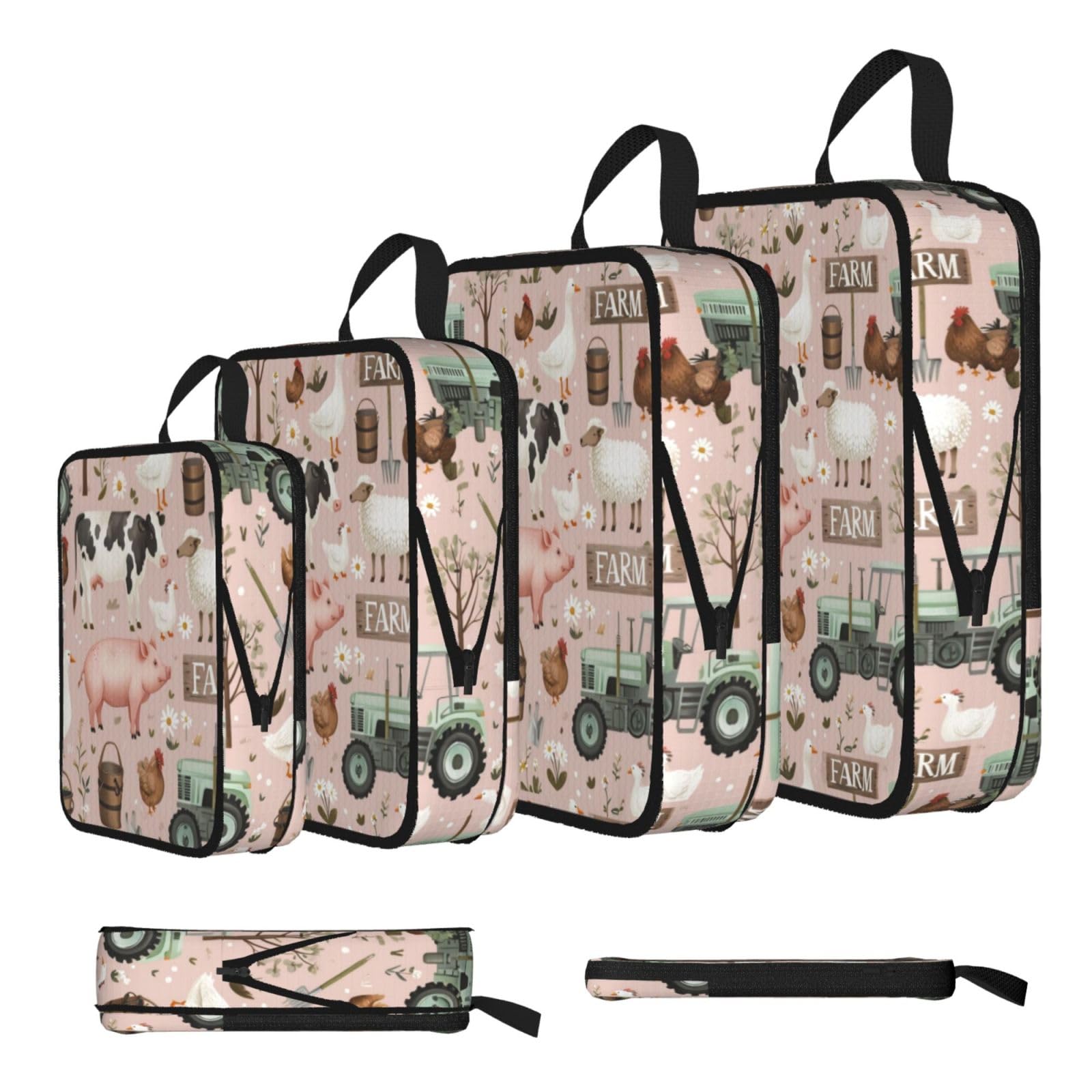 Farm Animals Print Packing Cubes for Travel Space Saver Bags, Compression Packing Cubes Set of 4, Expandable Luggage Organisers, Suitcase Organiser Bags