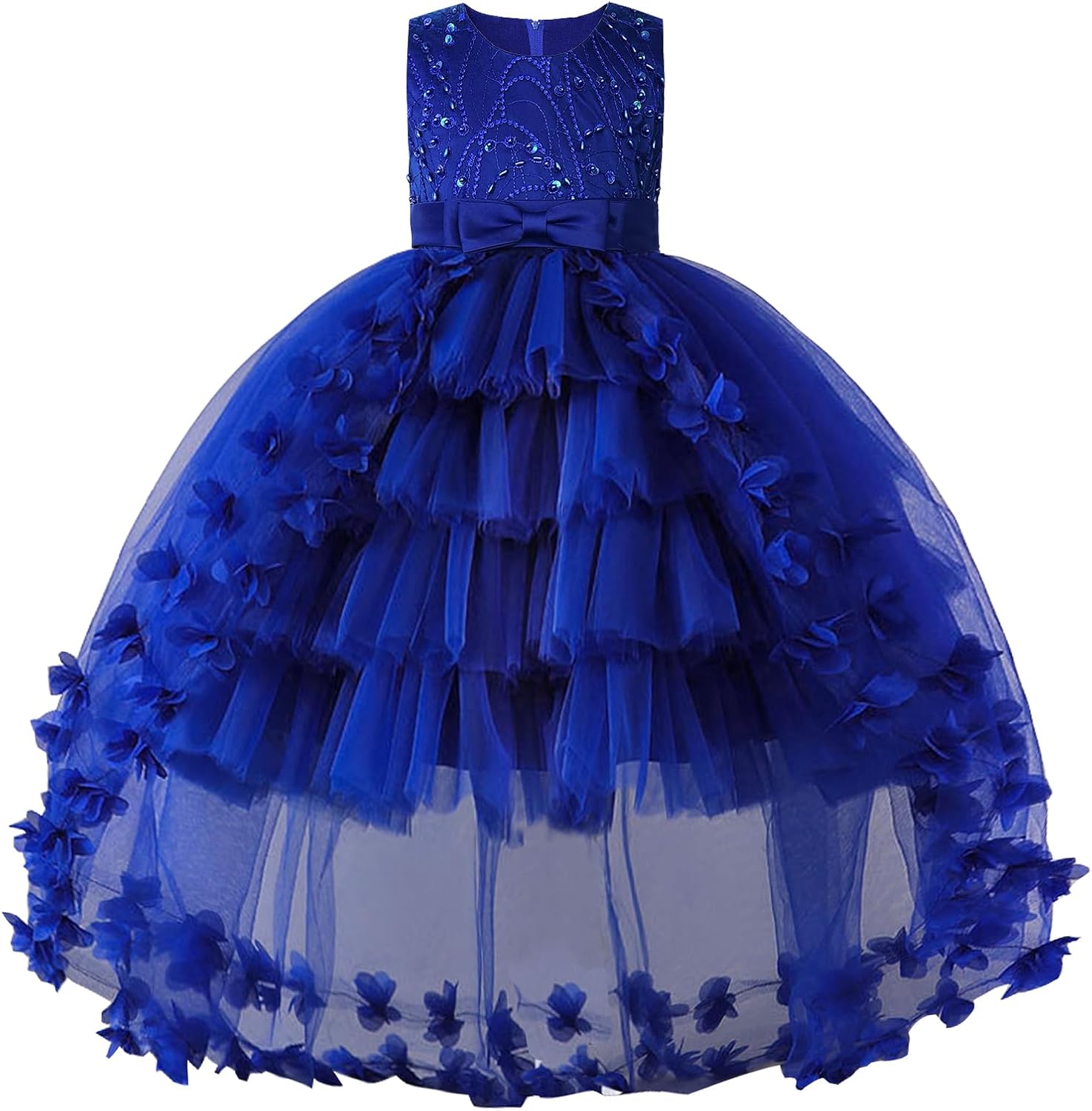 JerrisApparel Girls Flower Tulle Dress Layered Skirt Bowknot Back Wedding Party Dress Princess Formal Gown