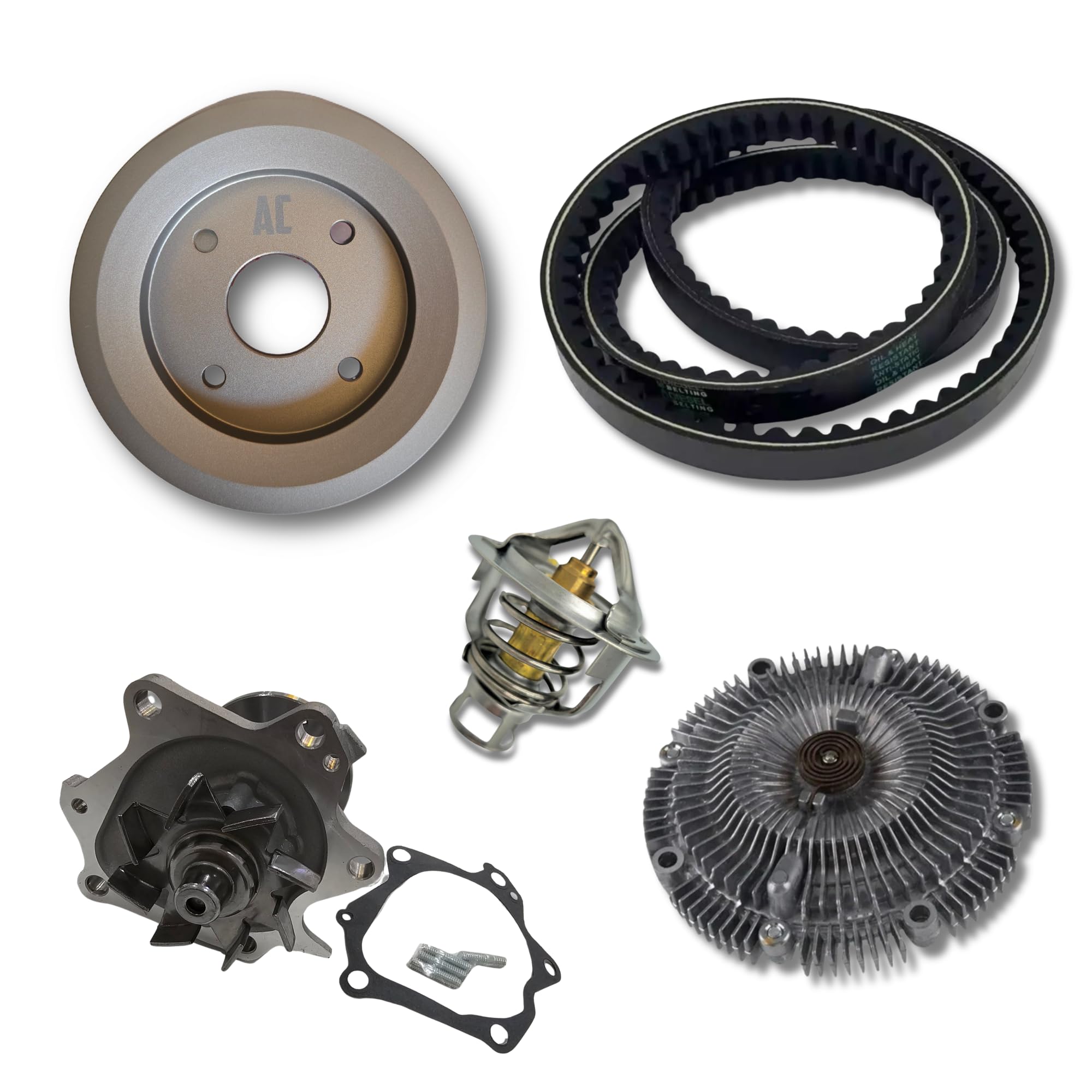 Kit refrigeración motor compatible con Nissan Patrol RD28 RD28T RD28TI 260 Y60 Y61 polea reducida + termostato 76 grados + viscoso + bomba agua 8 palas