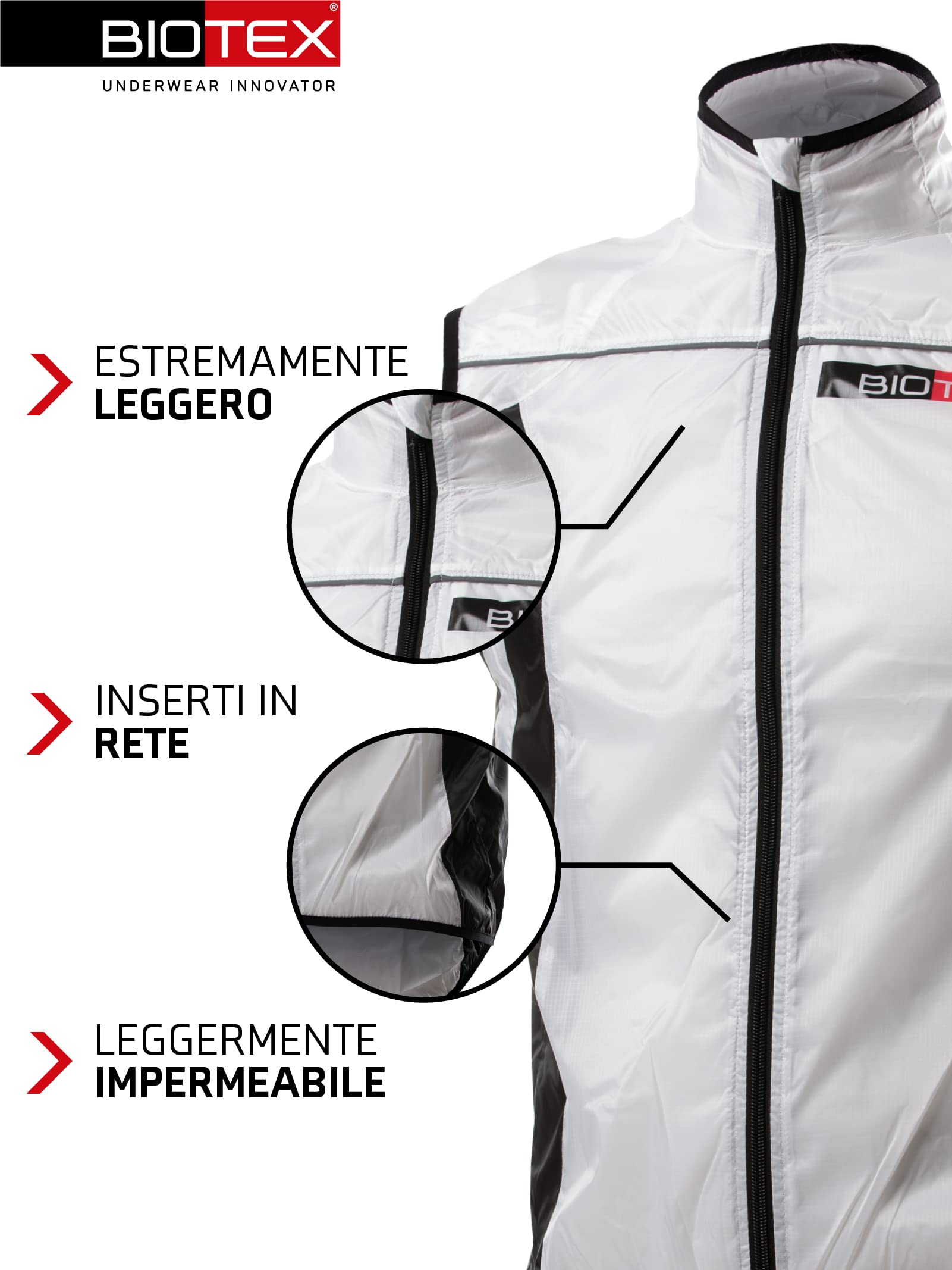 BIOTEX Gilet X-Light Unisex, Tessuto Ultraleggero Anti-Vento, Rete Posteriore Traspirante