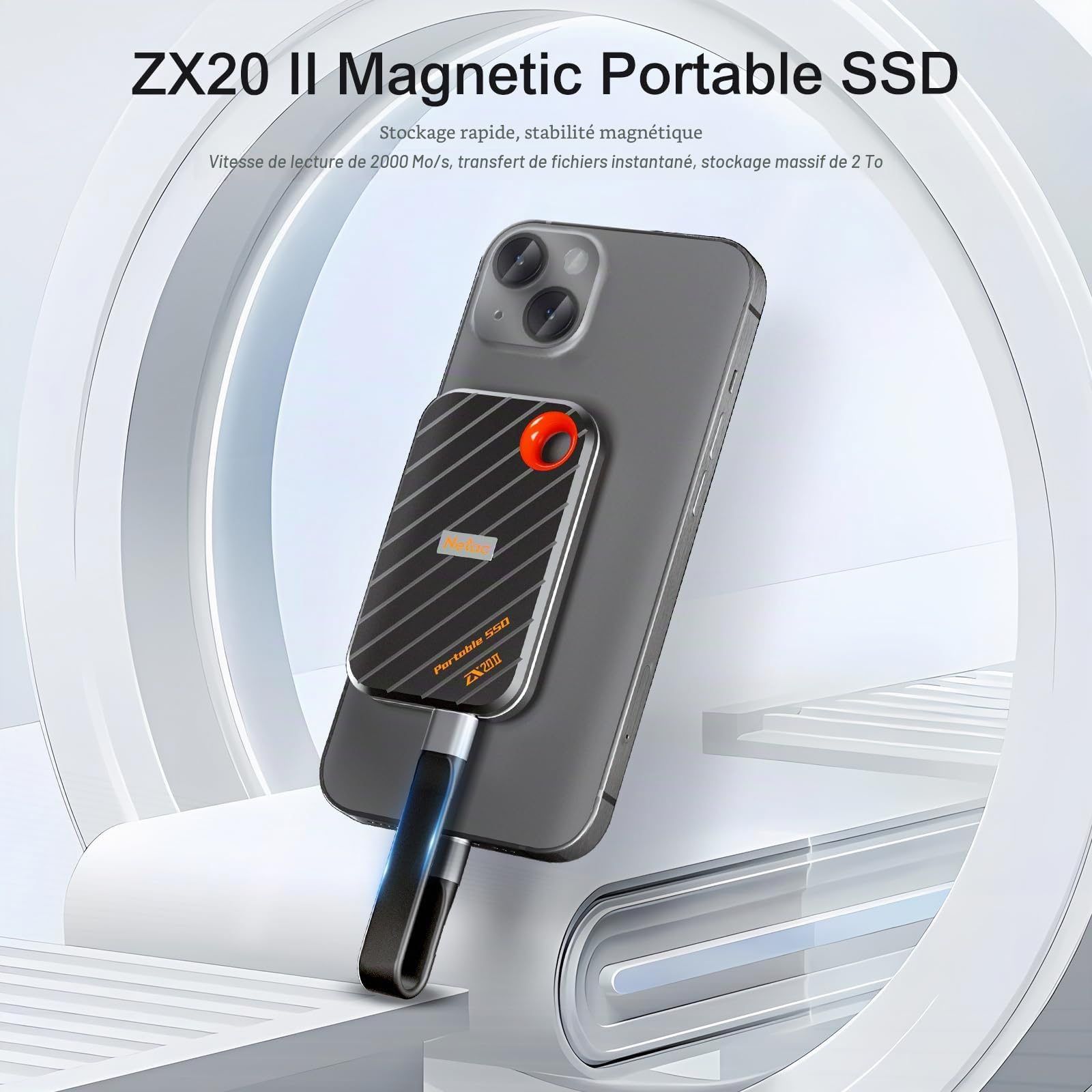 Netac ZX20 II SSD Externe 2 To NVMe Portable USB 3.2 Gen2 x 2 2000 Mo/s Lecture Disque Dur Externe à État Solide