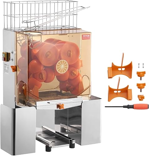 Miniatura 9 de VEVOR Exprimidor de naranja comercial, extractor automático de jugo de 120 W, exprimidor naranja de acero inoxidable para 20 naranjas por minuto,