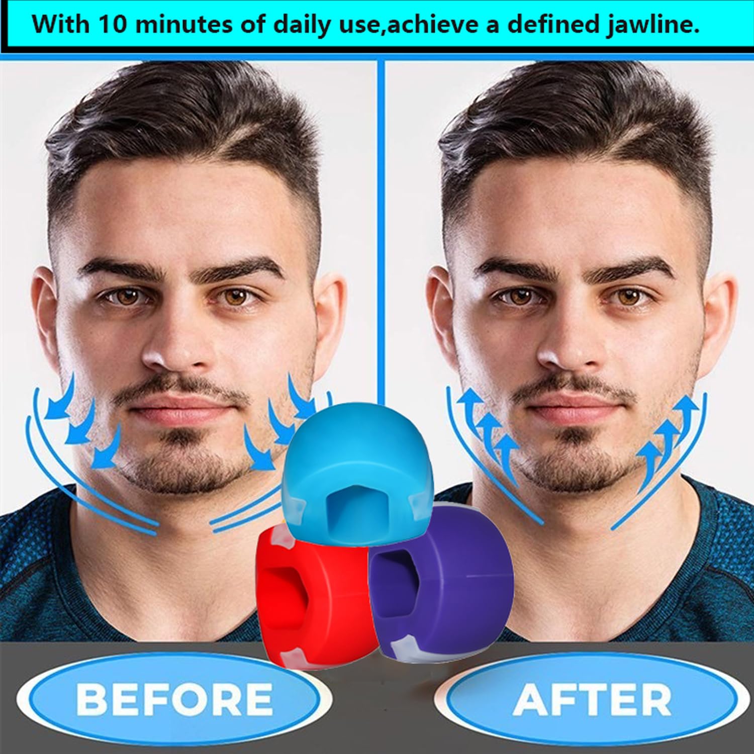 Jaw Exerciser Chew ,Face Exerciser for Jawline ,Jaw Exerciser for Sculpt Jawline ,Jawline Fitness Ball for Enhancing Chiseled Jawline 3 Pack Strengths Jaw Trainer (30lb+40lb+50lb)