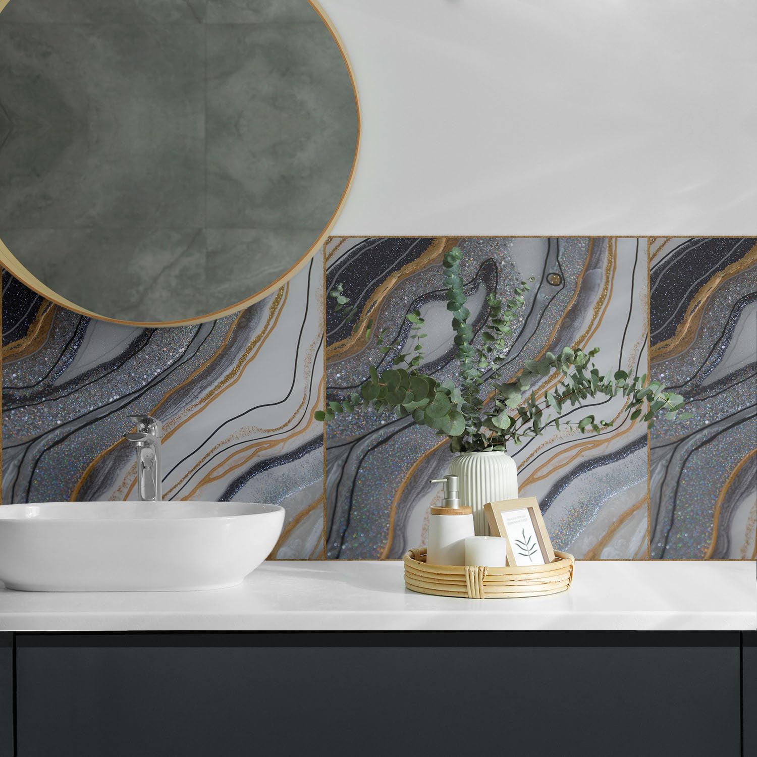 Azulejos Decorativos 50x50 cm Protección Contra Daños Decoración Antischizzo Fácil de Limpiar 4 Piezas Revestimiento del Suelo Vinilo Sostenible - Onde astratte con brillo