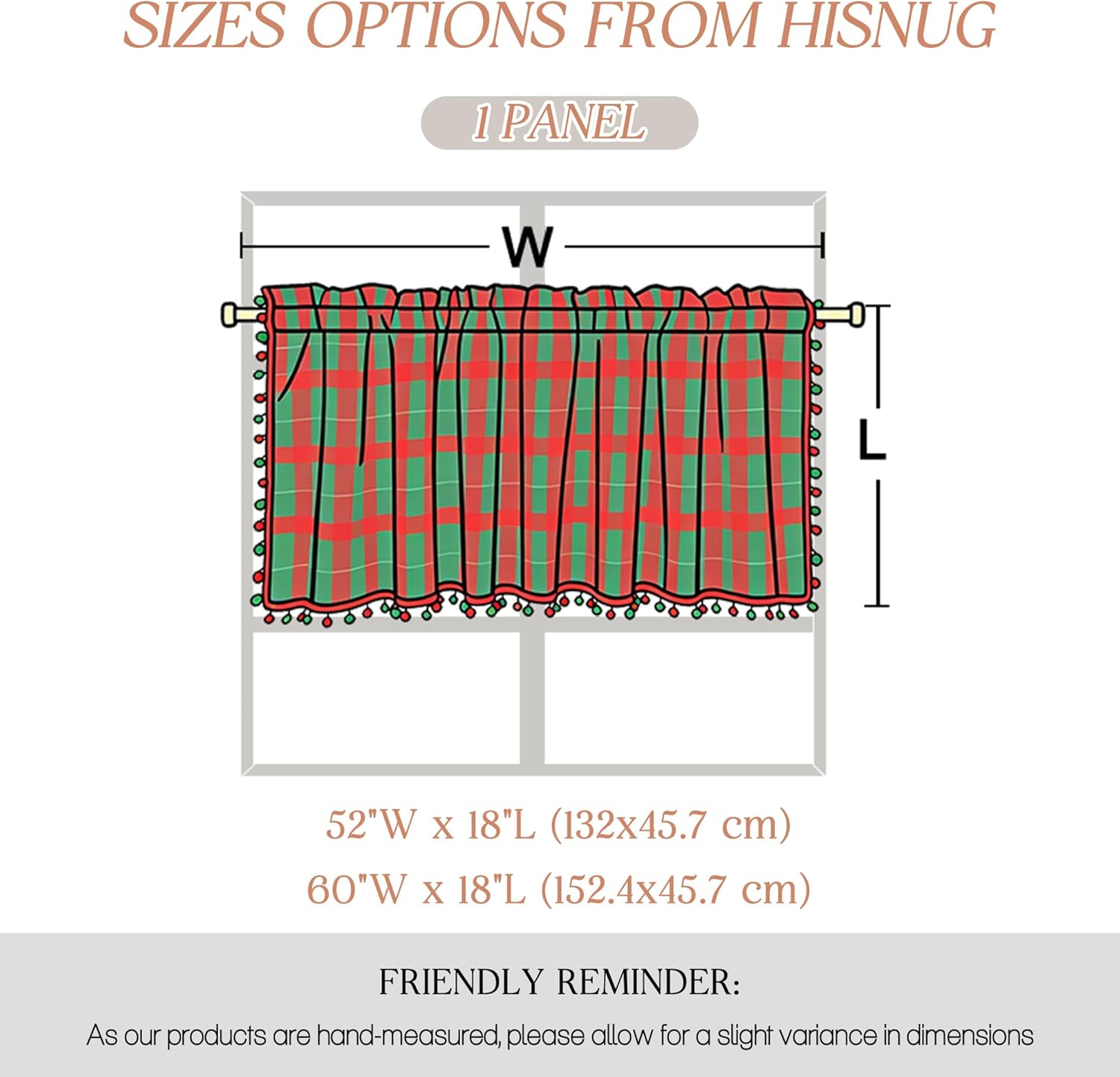 Cotton Blend Valance Curtains 18 Inches Long, Checkered Light Blocking Kitchen Curtain Drapes, Tassels Rod Pocket Window Valances for Farmhouse Cabinet Bathroom Laundry, 1 Panel, 60" W x 18" L