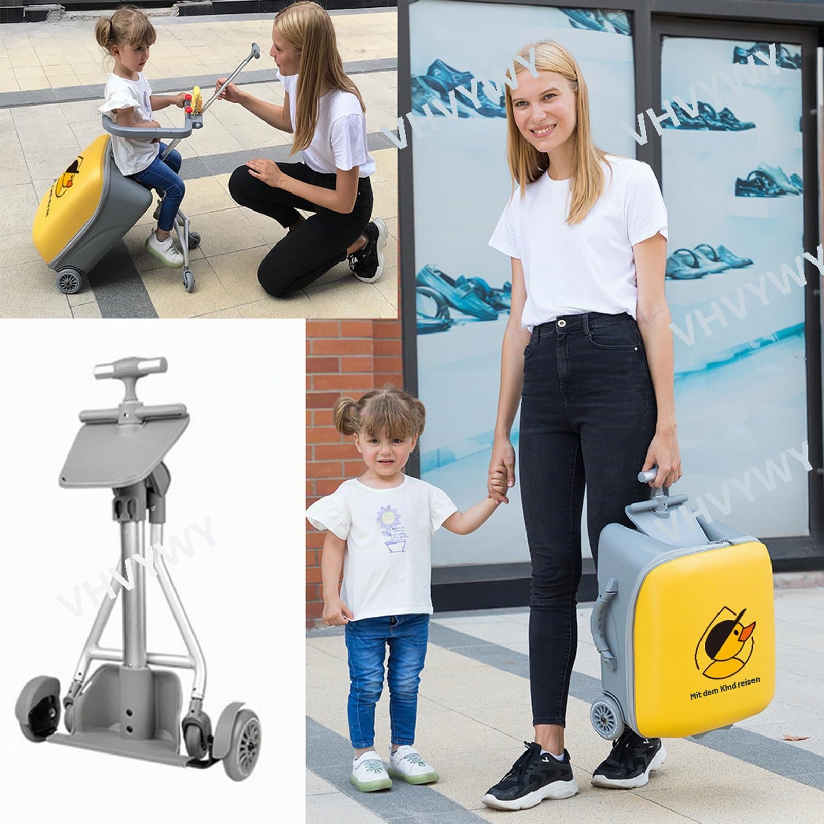 Aufsitzgepäck für Kinder – 50,8 cm faltbarer, erweiterbarer Koffer mit Kindersitz, 2-in-1 leichter Kinderwagen und Koffer-Set mit Leitplanke, grün