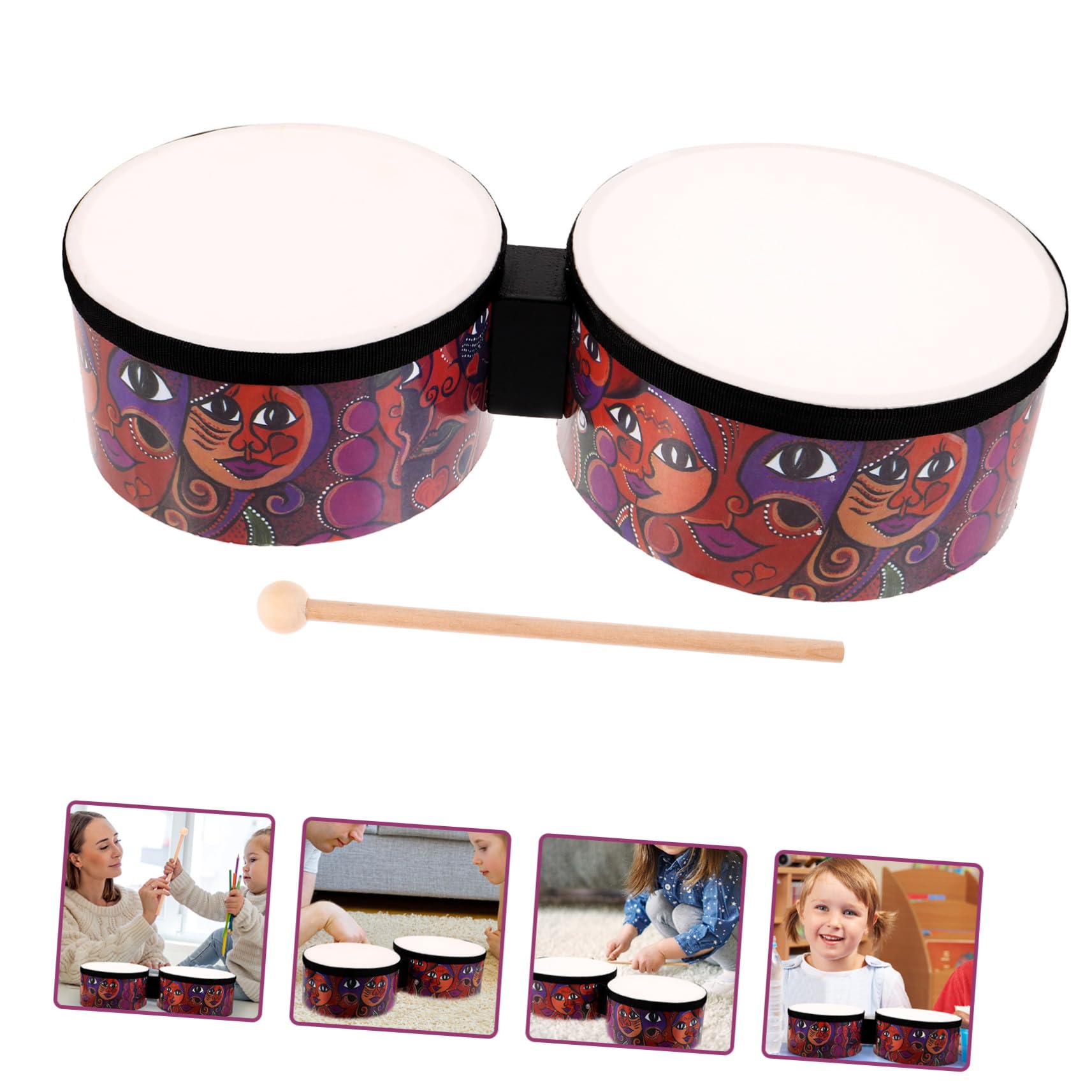 Tamburo a Percussione Giocattolo 7 e 8 Pollici in Legno per Ragazzo Ragazza | Bacchette, per Uso Indoor e Outdoor, Ritmo Evidente, Facile da Trasportare