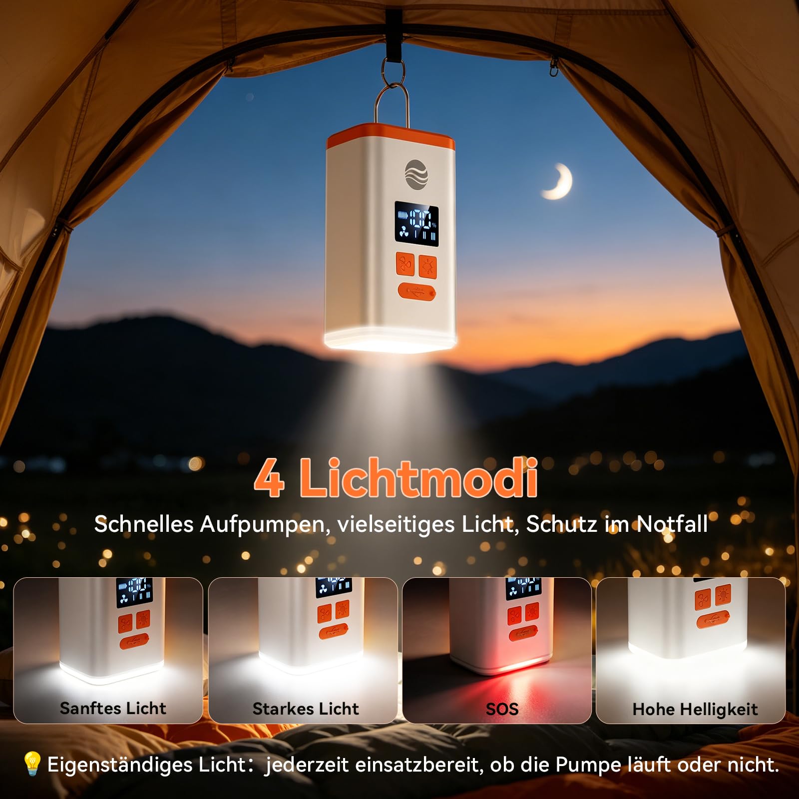 Mini Bomba Eléctrica de Aire 4.8 kPa, Inflador Eléctrico con Linterna de Camping, Inflado y Desinflado Rápido de 300L/min, Portátil para Camas Inflables Flotador Bolsas Vacío Ropa, Viajes y Aire Libre