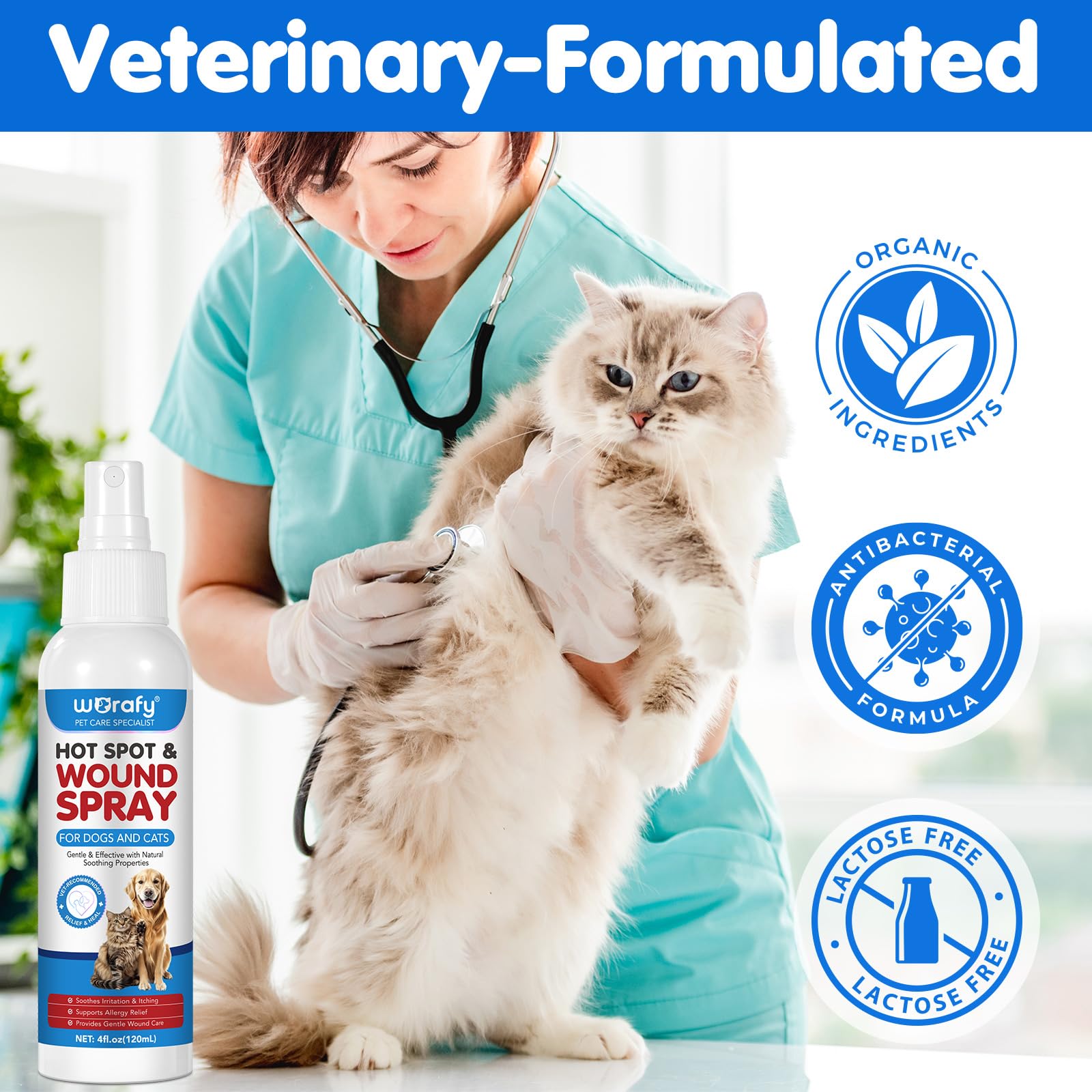 Spray Pour le Soin des Plaies Pour Chiens et Chats, 120 ml - Anti Demangeaison et Anti Allergie, Soulage les Infections et Irritations Cutanées Chez Tous les Animaux , Régénère Et Nourrit La Peau