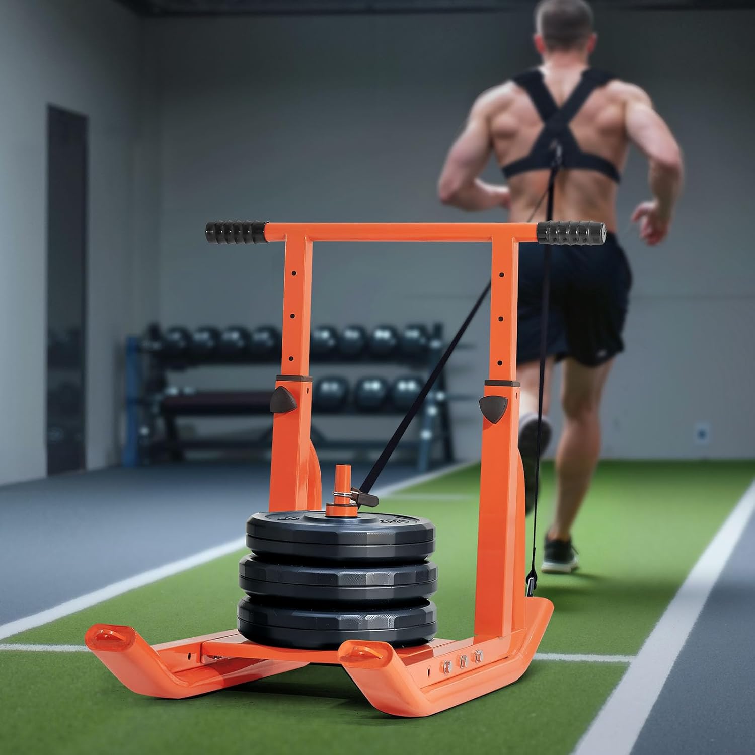 VEVOR Football Sleds and Chutes, Weight Sled, Football Training Pull Push Running Sled, Fitness Workout Sled Push Gym Equipment, Adjustable Height Handle, Compatible 1/2 in Weight Plates