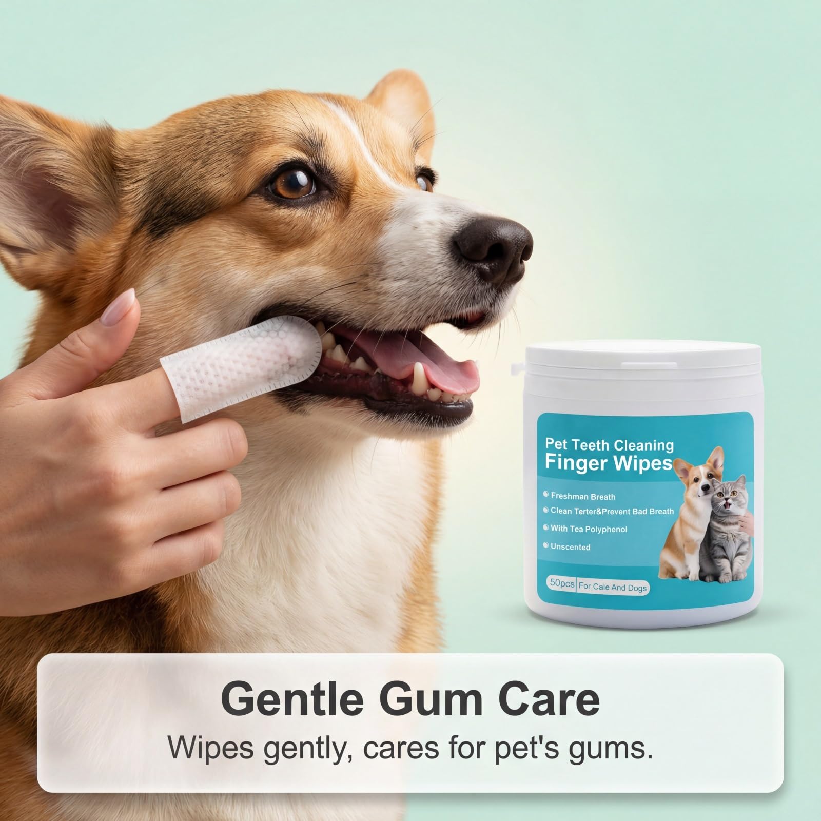 2026 New Natural Pet Dental Finger Wipes, Clean Teeth & Fresh Breath for Dogs & Cats, Dental Wipes, Natural Pet Oral Care, Plaque & Tartar Remover, Bad Breath Freshener (1cans+ear clean)