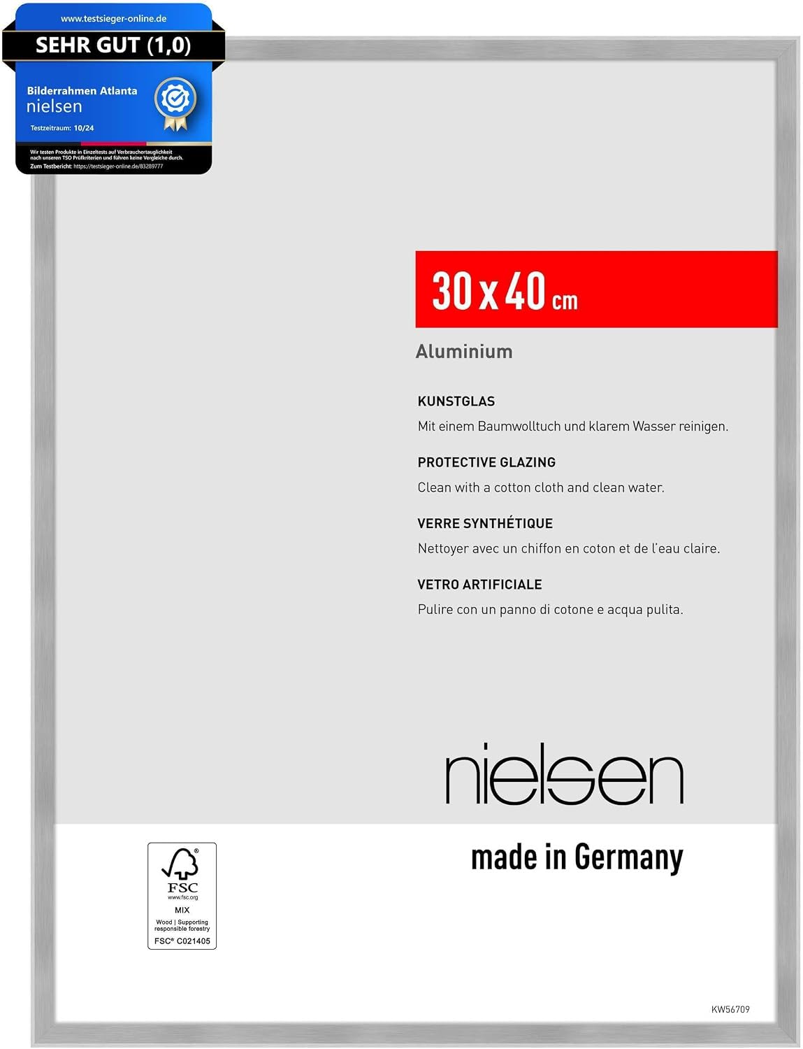 nielsen Atlanta Aluminium Frame 30 x 40 cm Structure Silver Matt