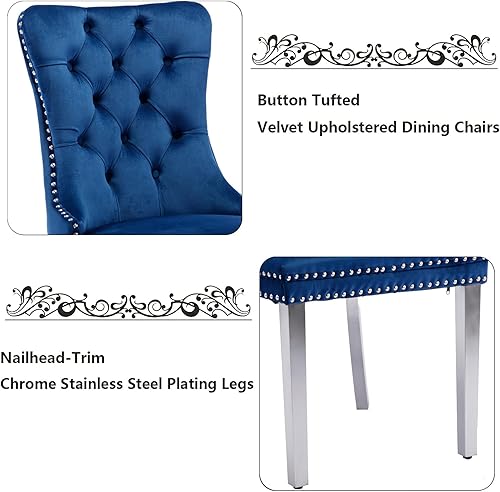 Miniatura 152 de Aoowow Juego de 2 sillas de comedor tapizadas de terciopelo, sillas laterales sin brazos con respaldo de ala, botones y patas de madera maciza para