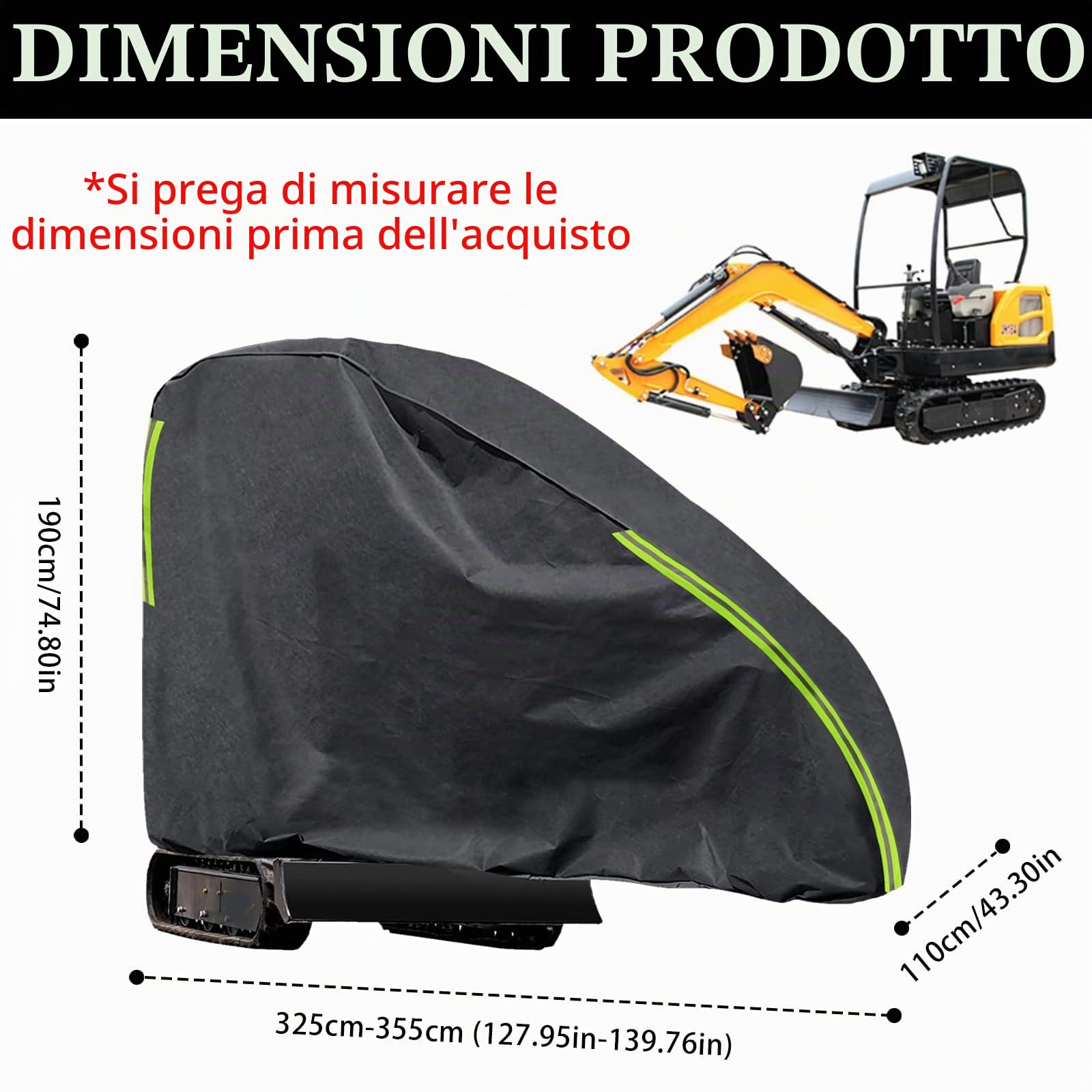 Copertura Dell'escavatore, Copertura 420D Per Miniescavatore 800-1600kg, Telone Traspirante Impermeabile Dell'escavatore, Mini Escavatore Contro Pioggia, Neve, Vento, Radiazioni UV