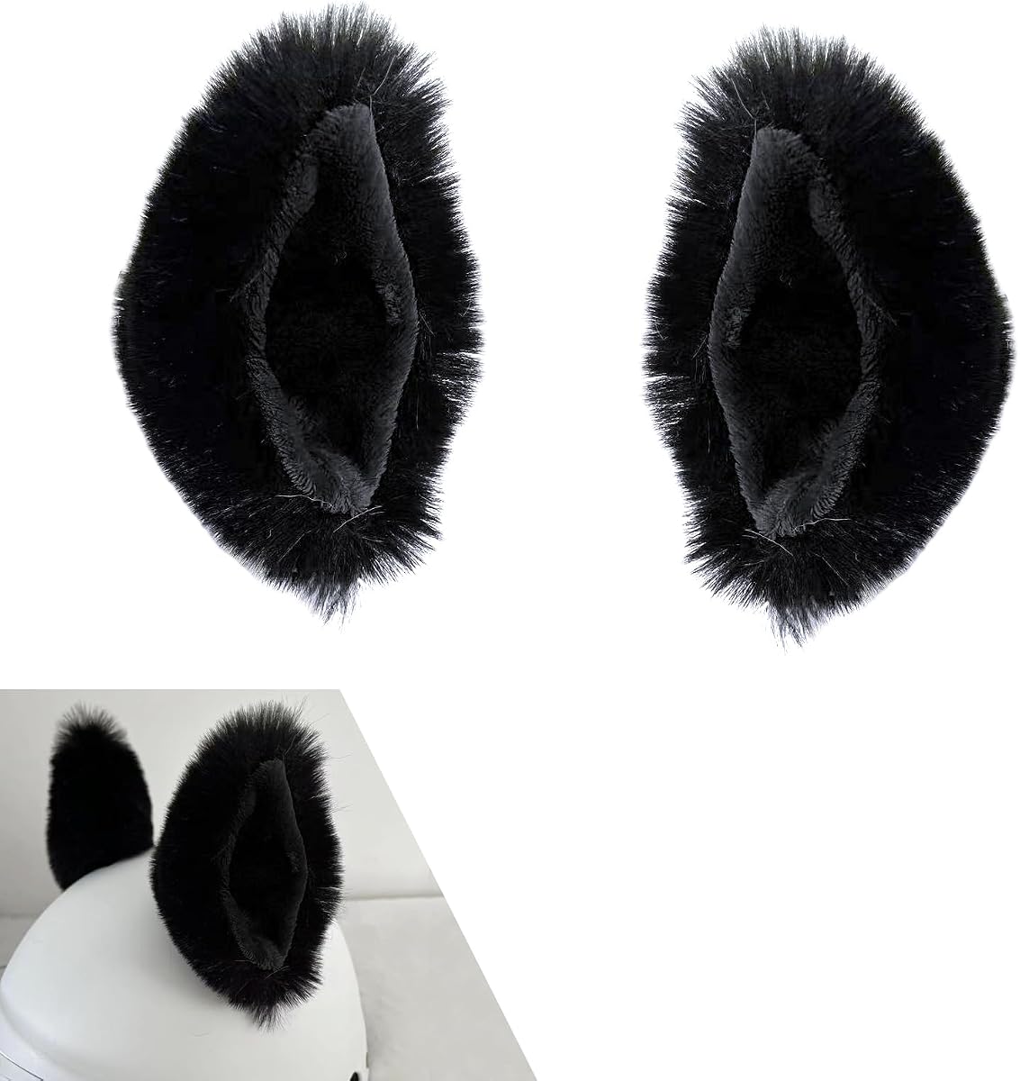 2 PCS Cat Ears Helmet Decoration, Fun Plush Cat Ears for Helmet, Self-Adhesive Soft Cat Ear Decor, Universal for Motorcycle Bike Ski Snowboard Helmets (Black)