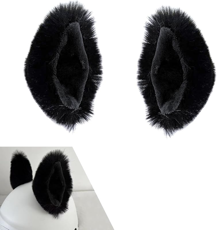 2 PCS Cat Ears Helmet Decoration, Fun Plush Cat Ears for Helmet, Self-Adhesive Soft Cat Ear Decor, Universal for Motorcycle Bike Ski Snowboard Helmets (Black)
