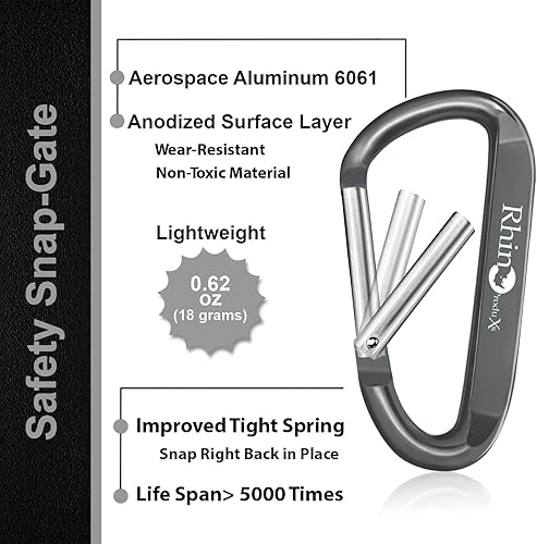Miniatura 3 de 8PCS of Lightweight Duty Snap Carabiner Clips, D Ring Shape Carabiner with 8PCS Keyring - Excellent for Outdoor, Camping, Hiking, Keychains, Water