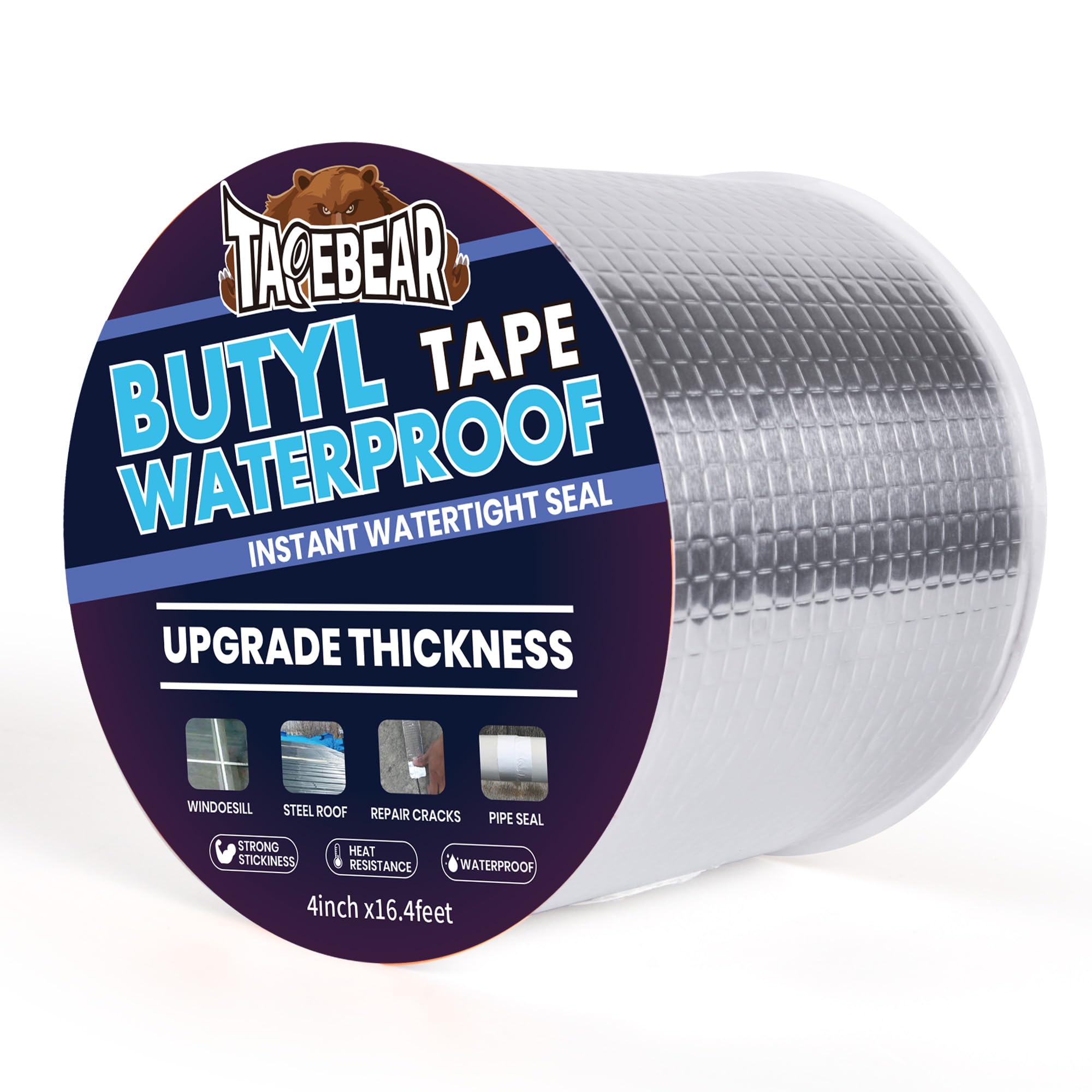 TAPEBEAR Cinta de Butilo Extra Gruesa 100mm x 5m, Cinta Selladora Aluminio 1.3mm para Reparación Techos RV Barcos Tuberías