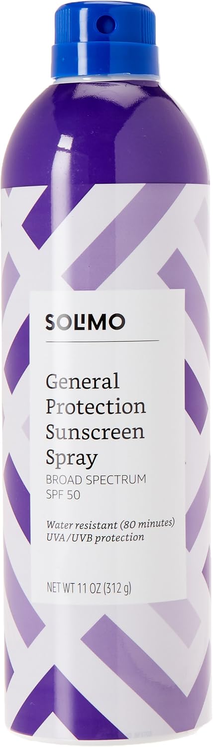 Amazon Brand - Solimo SPF 50 Continuous Sunscreen Spray Broad Spectrum, General Protection, Water Resistant 80 Minutes, 11 Ounce (Pack of 2)