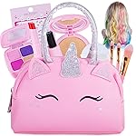 Pretend Play Makeup Kit for Little Girls with Unicorn Purse: Fake (Not Real) Make up Toy Set for Toddlers and Kids - Includes Hair and Nails Accessories, Baby Girl Toys Princess Toddler Gift Set