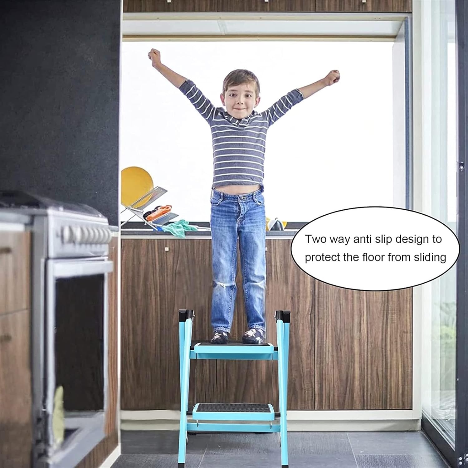 2/3 Step Ladders, Lightweight Folding Step Stool Adults with Wide Anti-Slip Pedal Convenient Handgrip Portable Steel Step Stool Stepladder (Color : 2 Step)