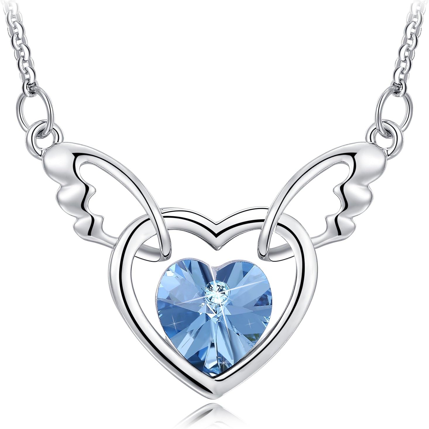 Angel Wings Heart Necklace with Austrian Crystal 18 inches + 2 inches Chain Jewelry Gift Box