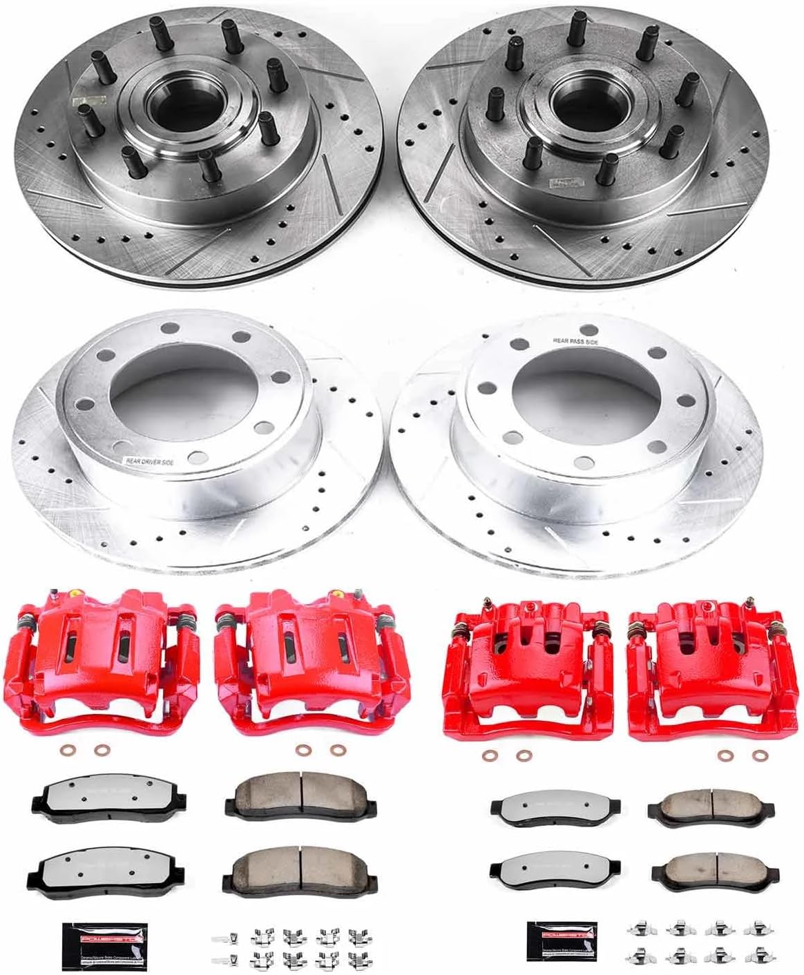 PowerStop Rear Brake & Caliper Kit For Dodge Ram 1500 2006-08 |Ram 2500 2003-08 |Ram 3500 2003-08 - Drilled and Slotted Truck & Tow Disc Rotors with Ceramic Brake Pads Upgrade, KC5490-36