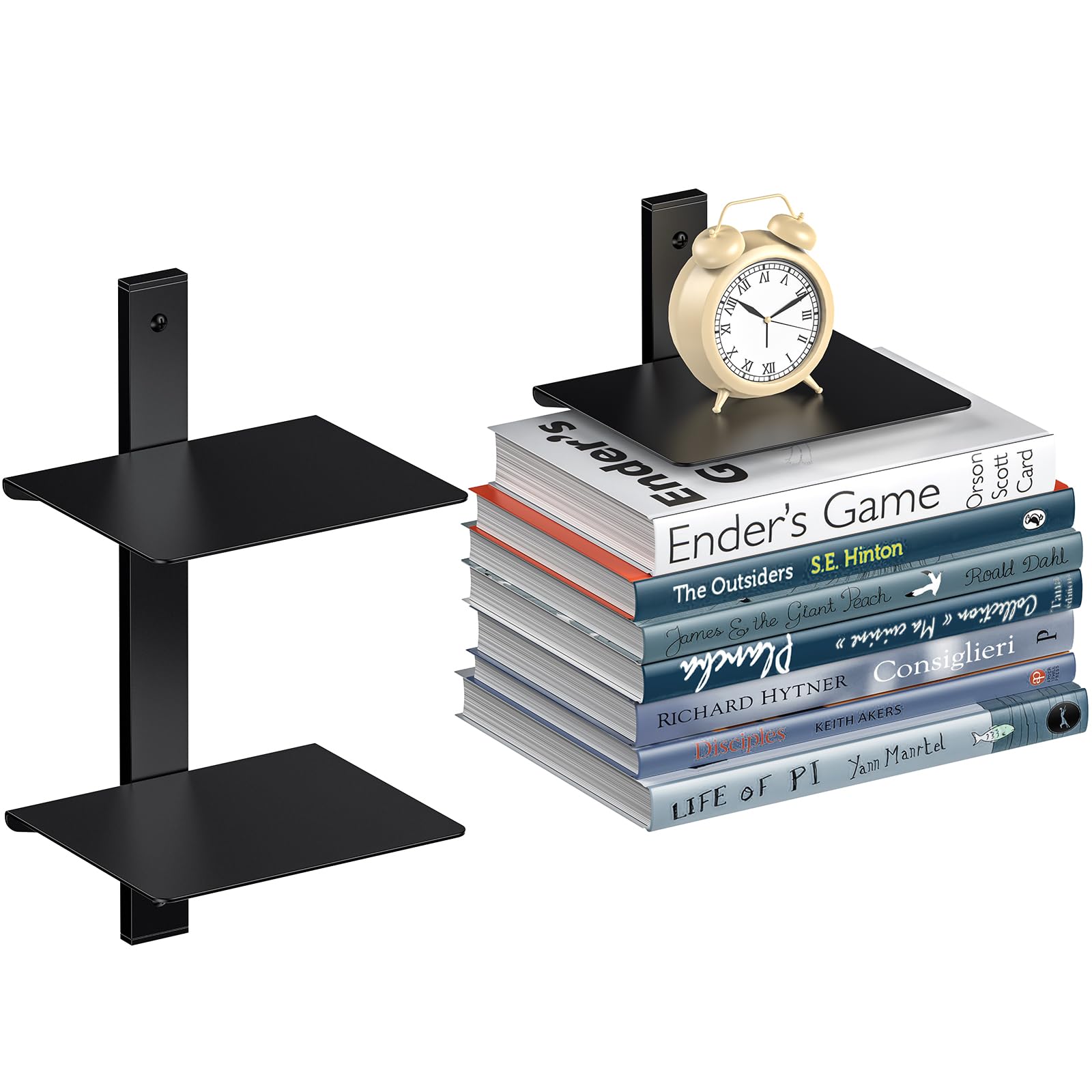 ART-GIFTREE Floating Book Shelves for Wall, 2 Tier Invisible Floating Bookshelf, Vertical Spine Book Tower, Wall Mounted & Space Saving, Heavy Duty