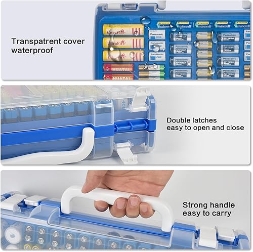 Miniatura 3 de Organizador de baterías con doble cara, caja de garaje con comprobador. Contenedor de baterías para 269 piezas AA AAA AAAA 3A 4A 9V C D Lithium