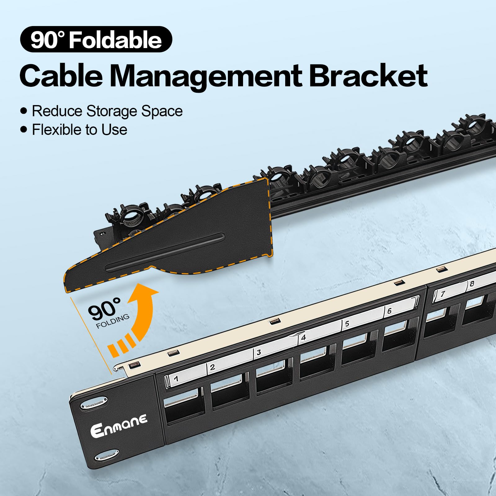Panneau de brassage 24 ports Cat6 Keystone Jack coudé à 90° Ethernet Punch Down pour rack 1U 19" panneau de brassage réseau avec barre de support de câble
